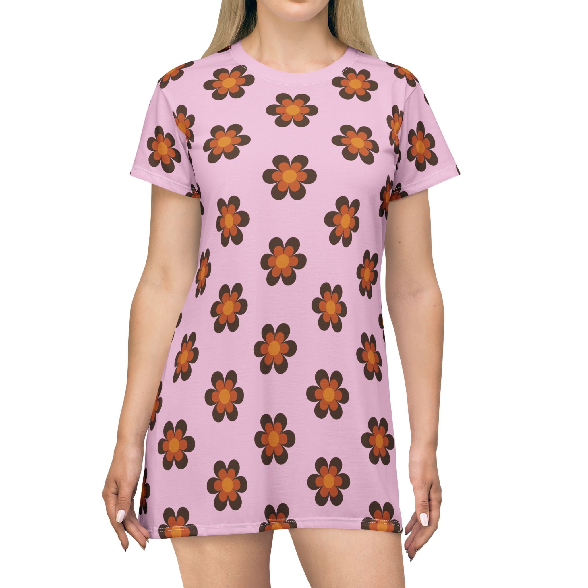 NBW Blosom Retro Daisy T‑Shirt Dress — All‑Over Print Floral Shift Dress