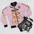 Men's Bomber Jacket —Blossom 'NBW' Script Logo All-Over Print