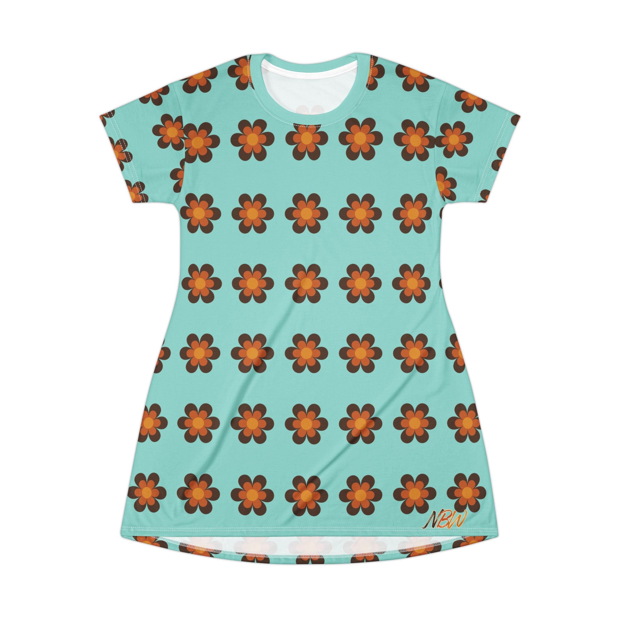 NBW Retro Chambray Flower All-Over Print T-Shirt Dress