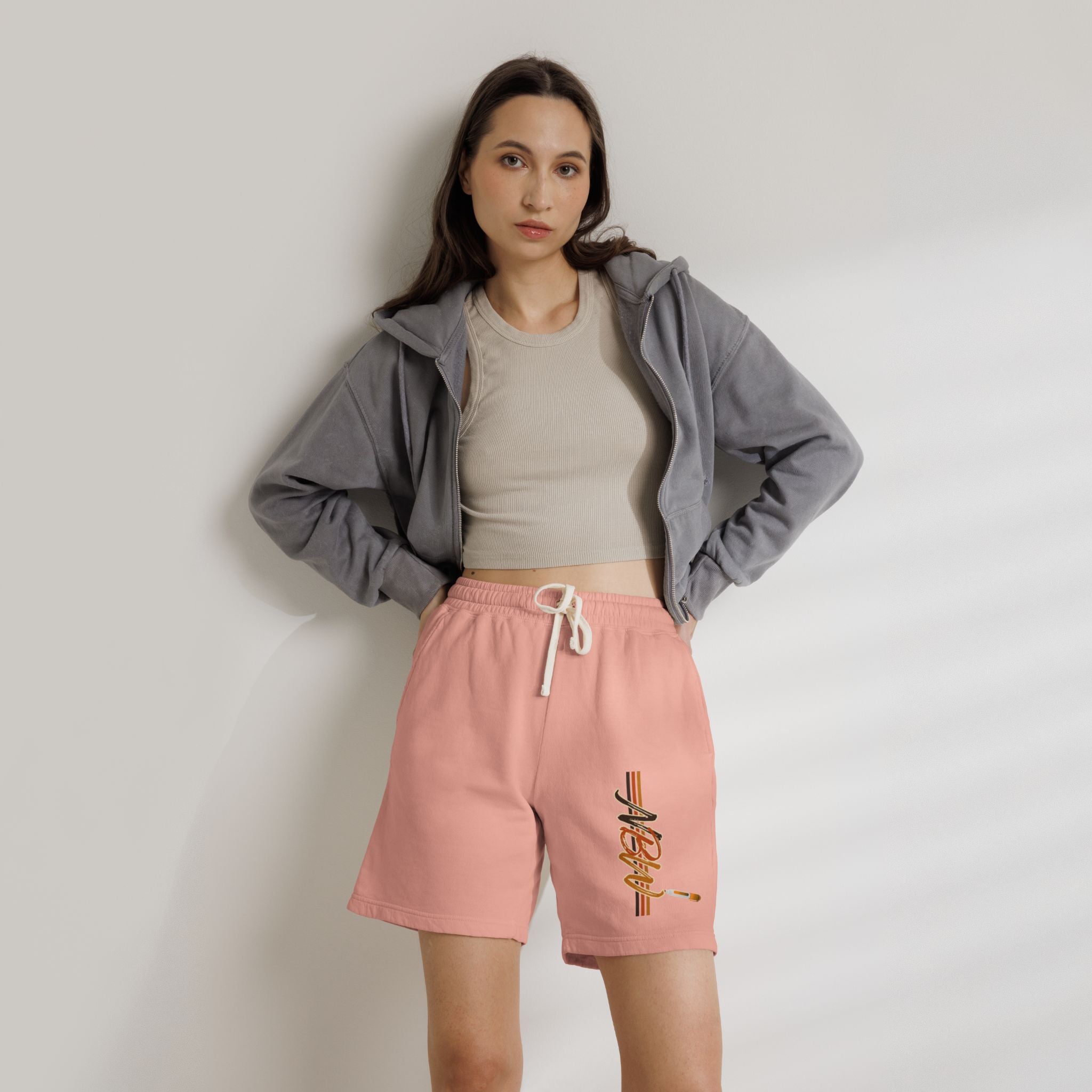 MBW Sweat Shorts — Retro Stripe 'Alone' Graphic Lightweight Fleece