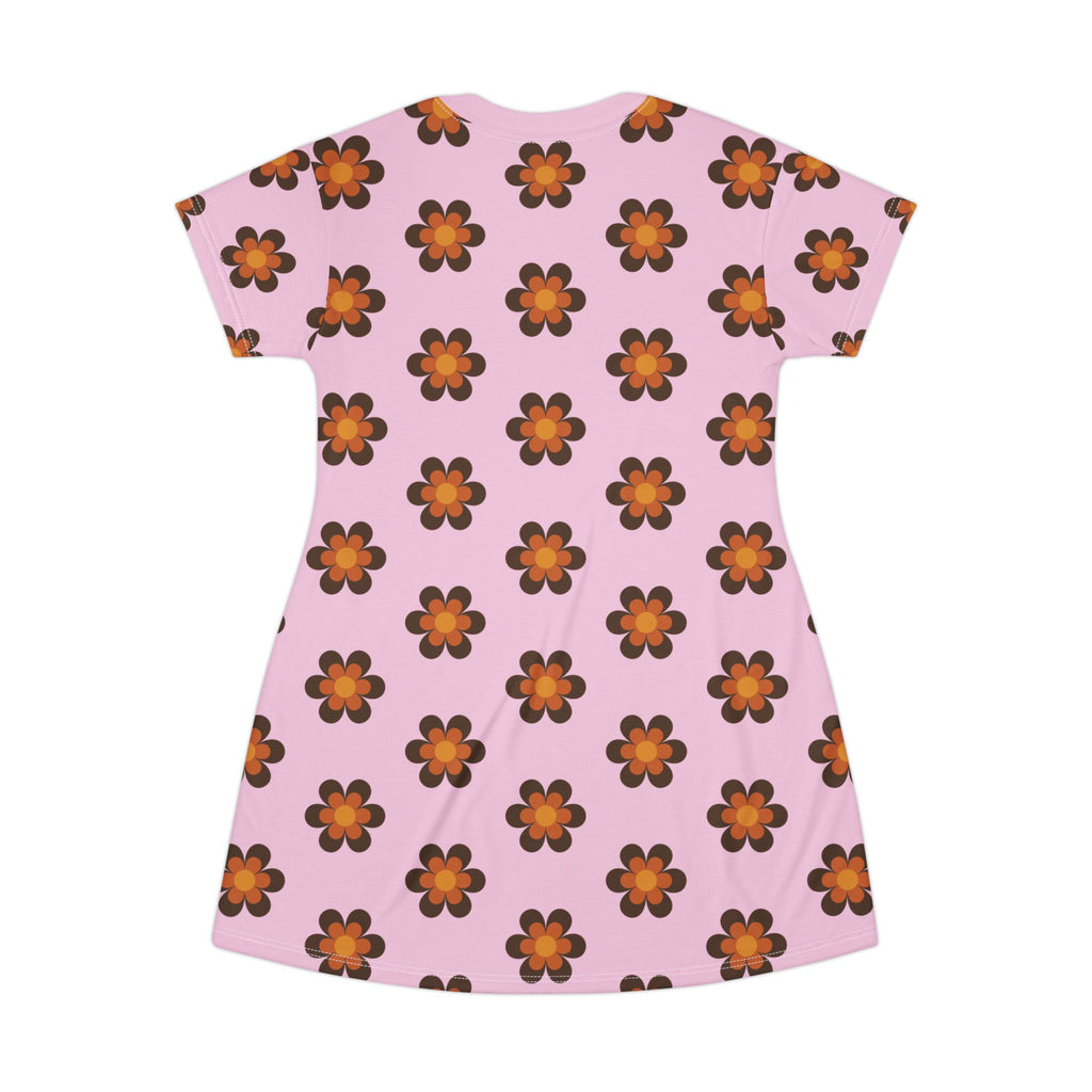 NBW Blosom Retro Daisy T‑Shirt Dress — All‑Over Print Floral Shift Dress