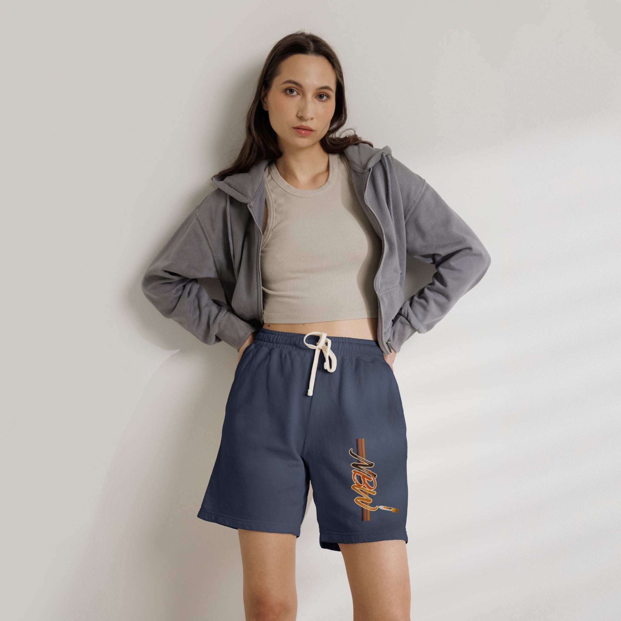 MBW Sweat Shorts — Retro Stripe 'Alone' Graphic Lightweight Fleece
