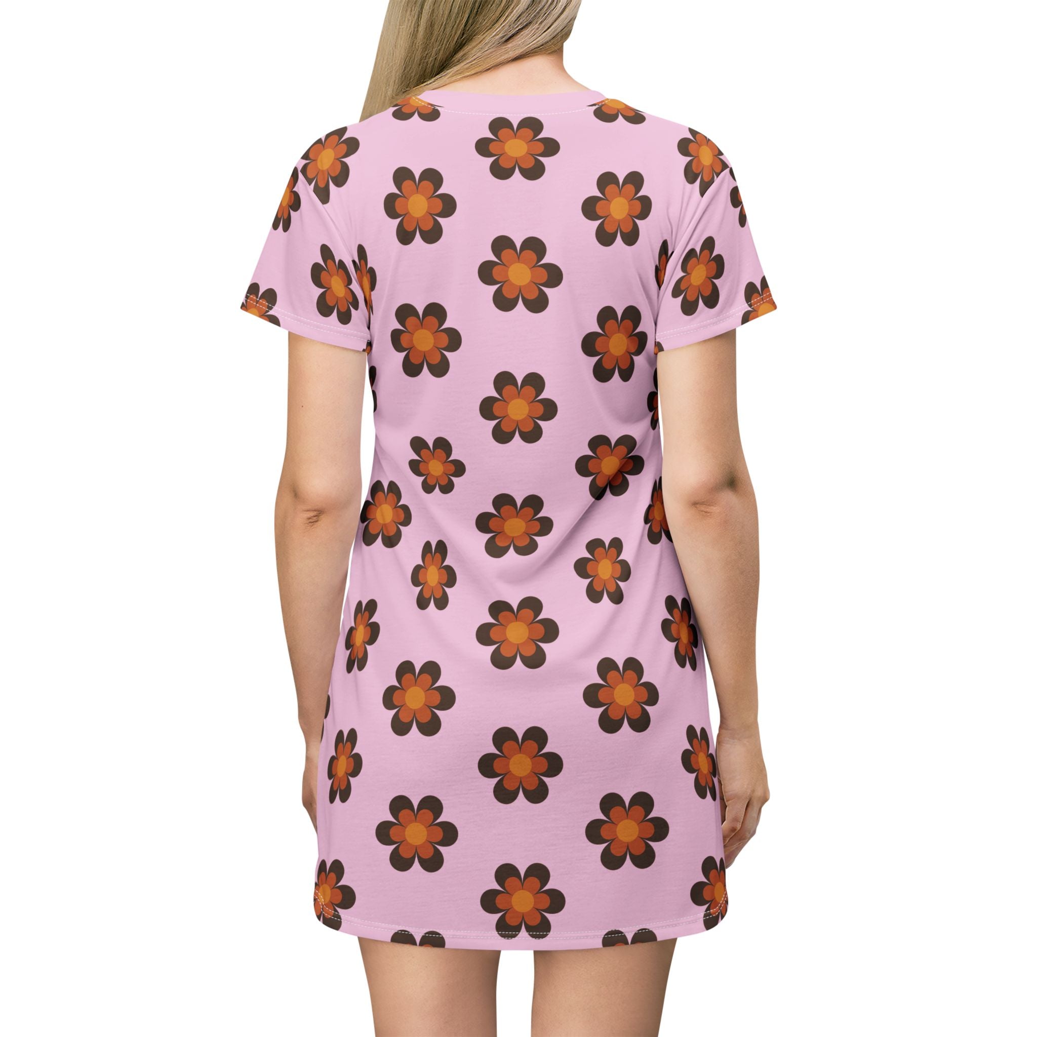 NBW Blosom Retro Daisy T‑Shirt Dress — All‑Over Print Floral Shift Dress