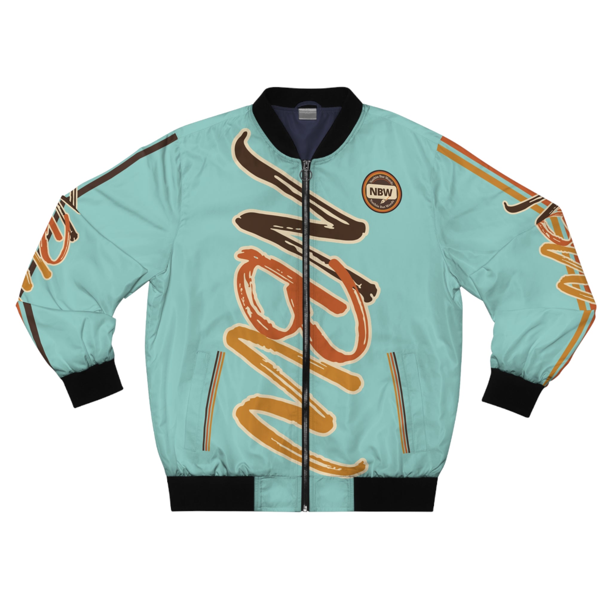 Men's Bomber Jacket — Chalky Mint' NBW' Script Logo All-Over Print