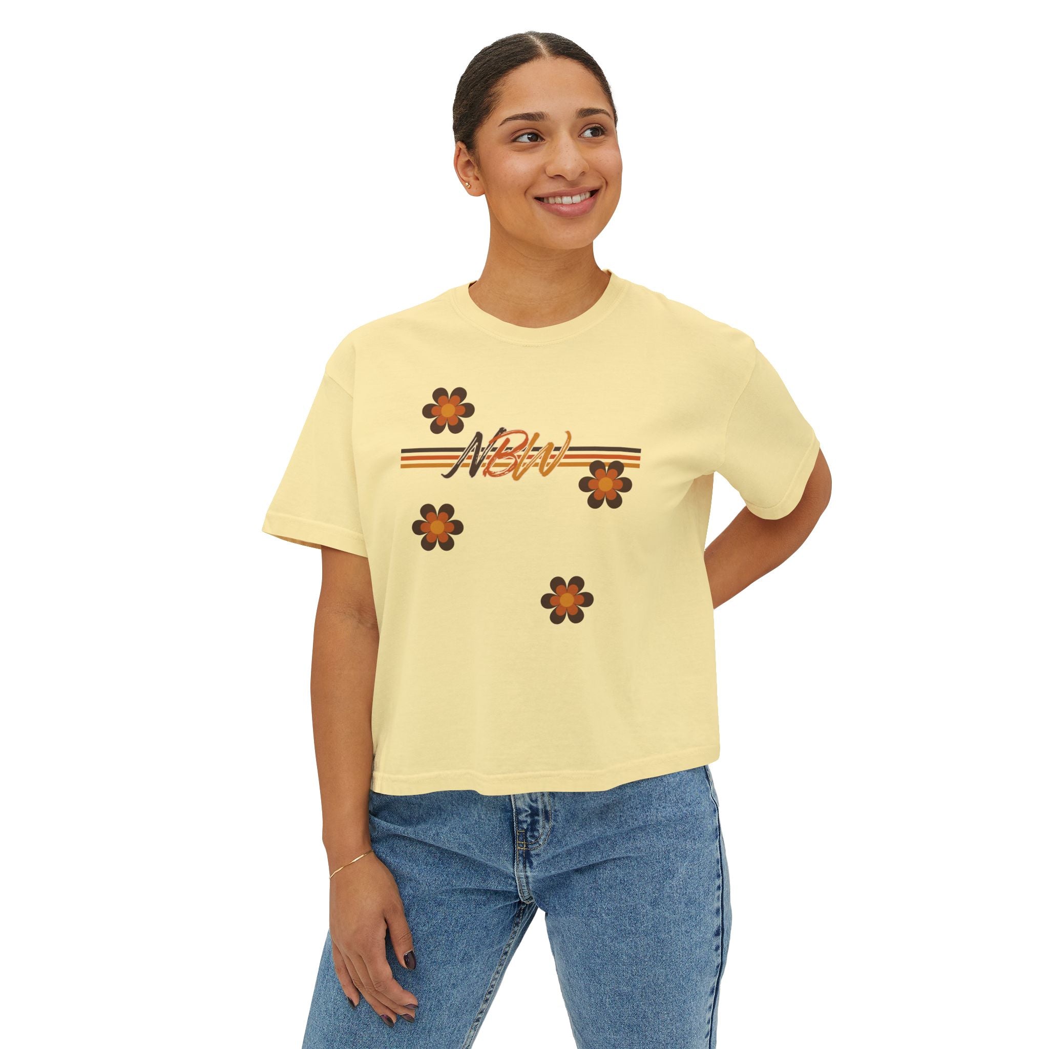 NBM Retro Floral 'New' Boxy Tee — 70s Daisy Graphic Women's Shirt