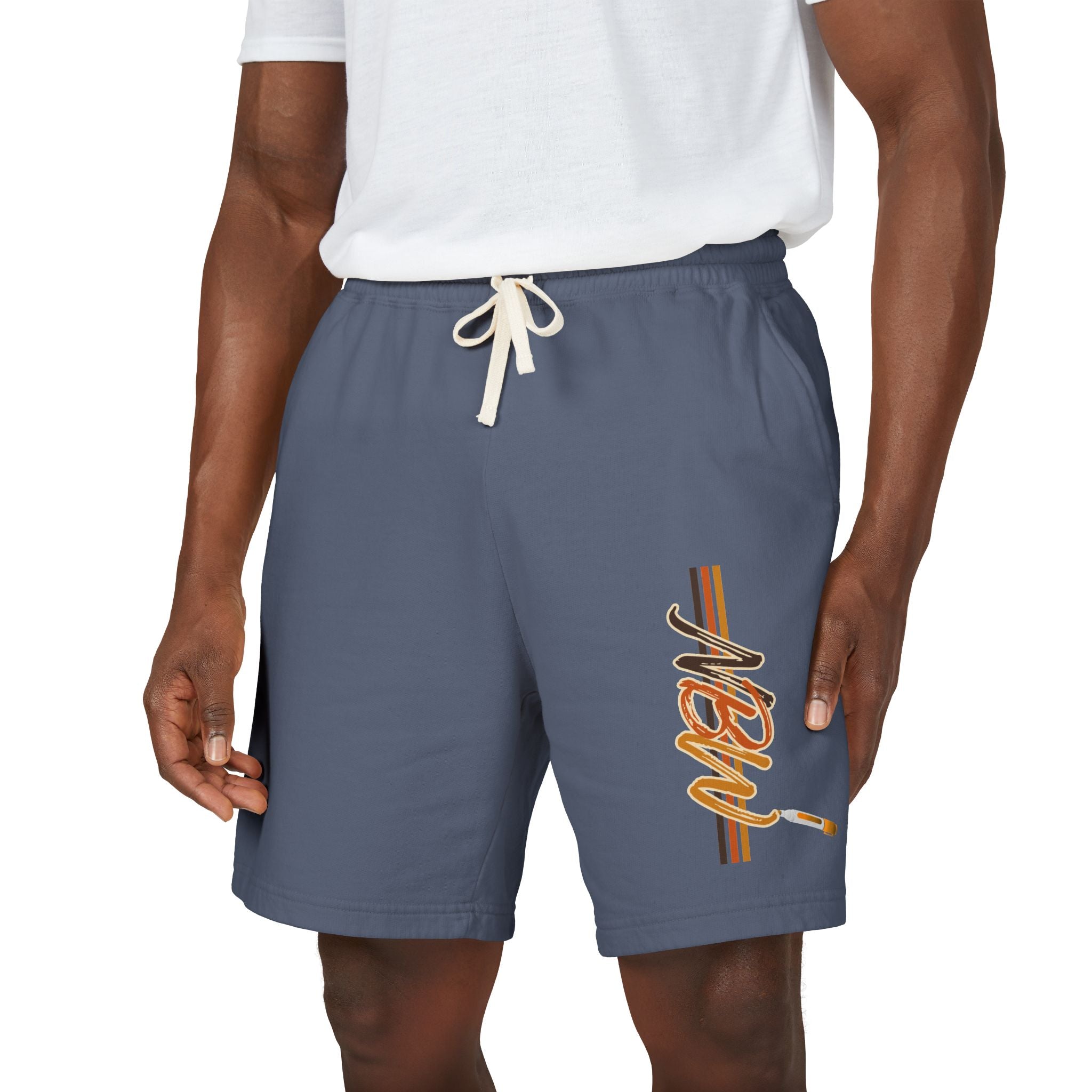 MBW Sweat Shorts — Retro Stripe 'Alone' Graphic Lightweight Fleece