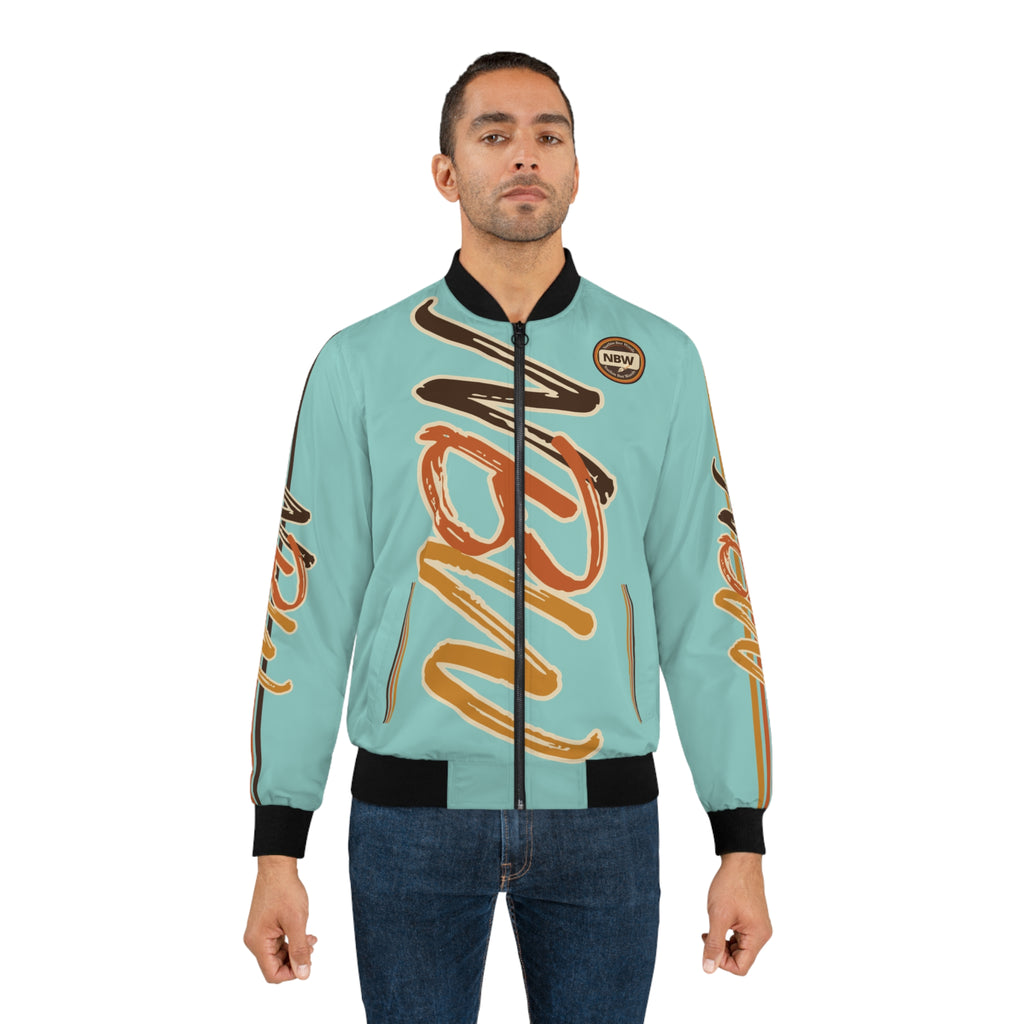Men's Bomber Jacket — Chalky Mint' NBW' Script Logo All-Over Print