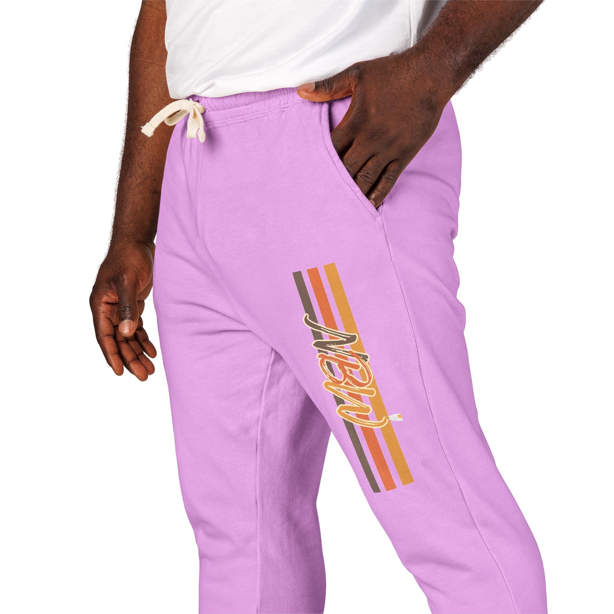 Men's Comfort Color Olive 'Navy' Graphic NBW Sweatpants — Casual Fleece Joggers with Side Print