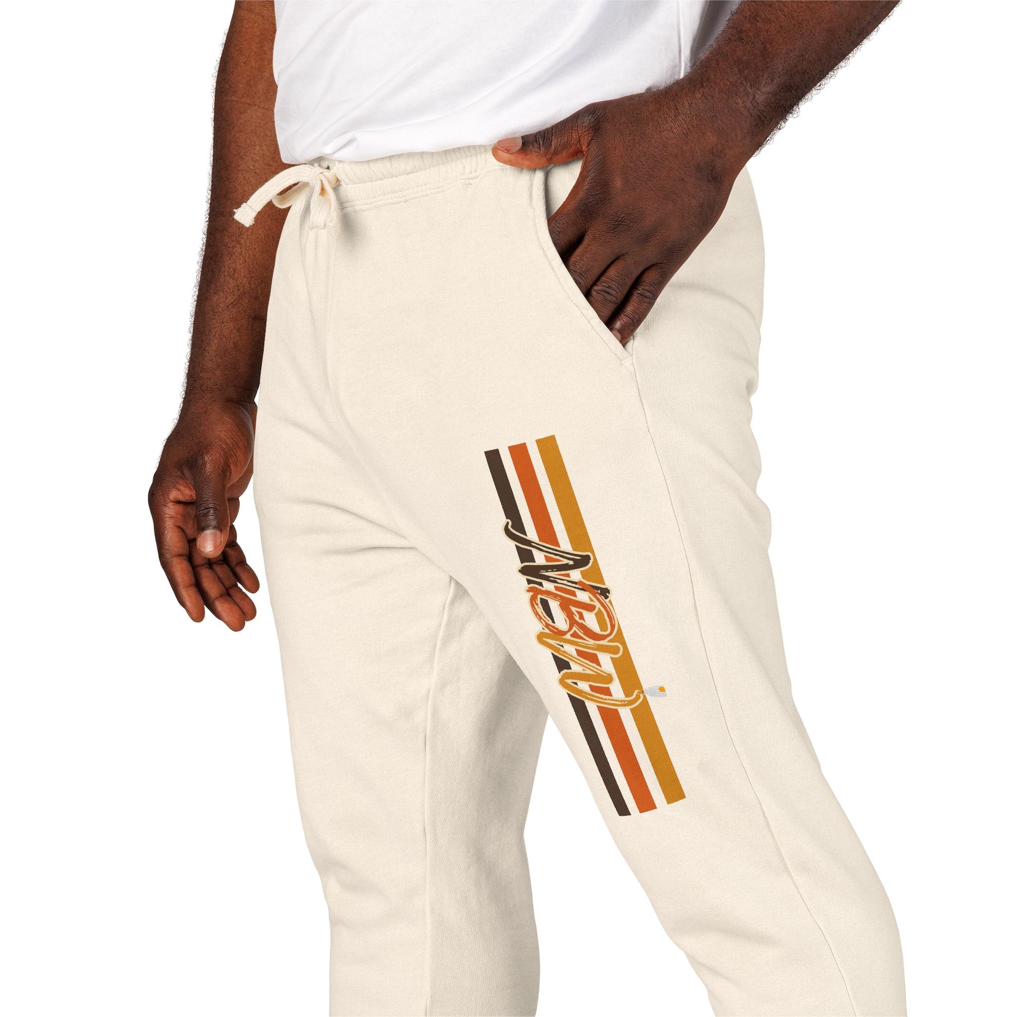 Men's Comfort Color Olive 'Navy' Graphic NBW Sweatpants — Casual Fleece Joggers with Side Print