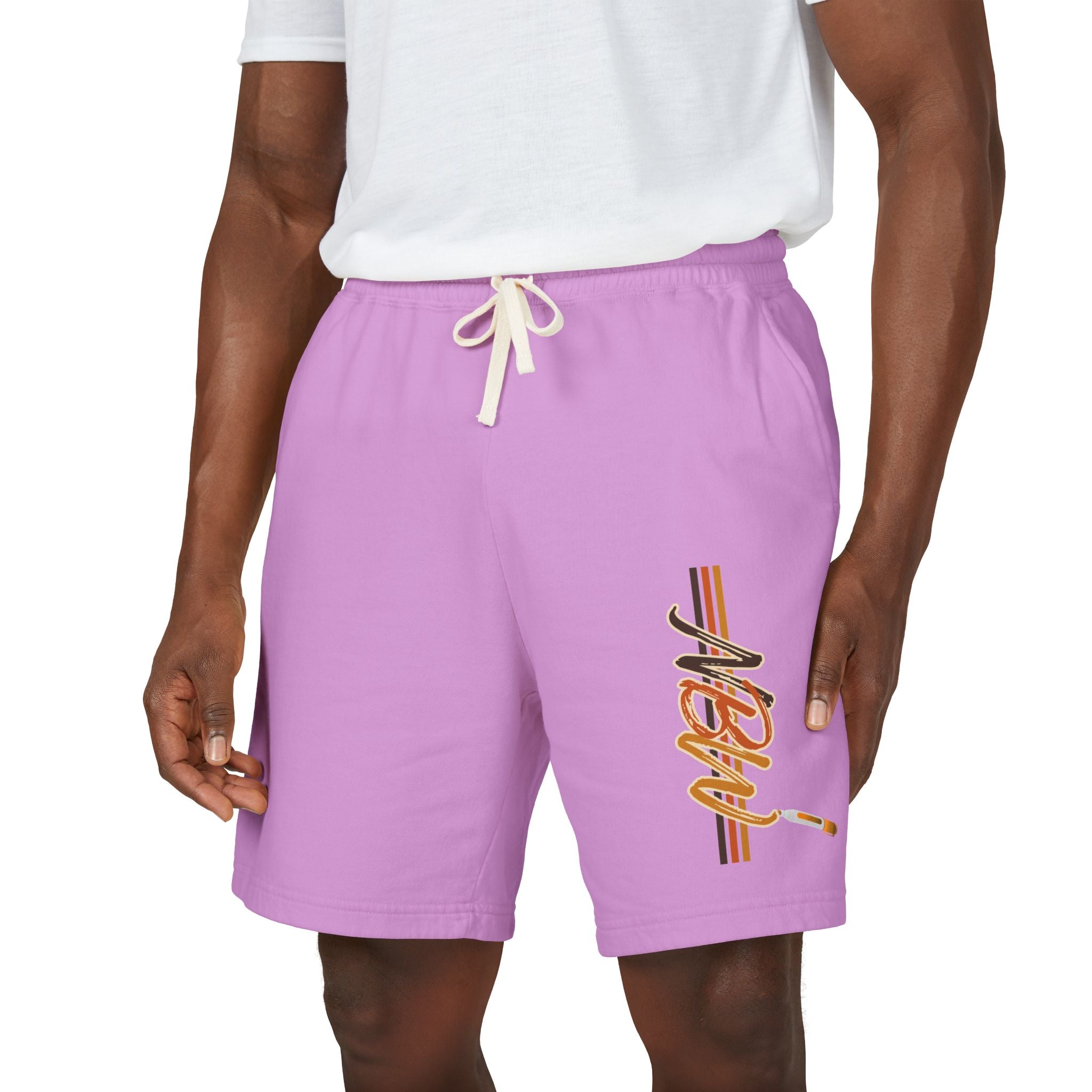 MBW Sweat Shorts — Retro Stripe 'Alone' Graphic Lightweight Fleece