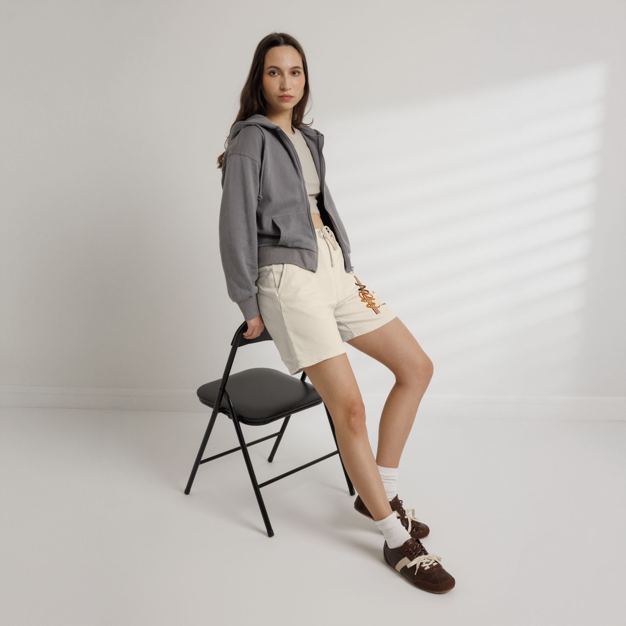 MBW Sweat Shorts — Retro Stripe 'Alone' Graphic Lightweight Fleece