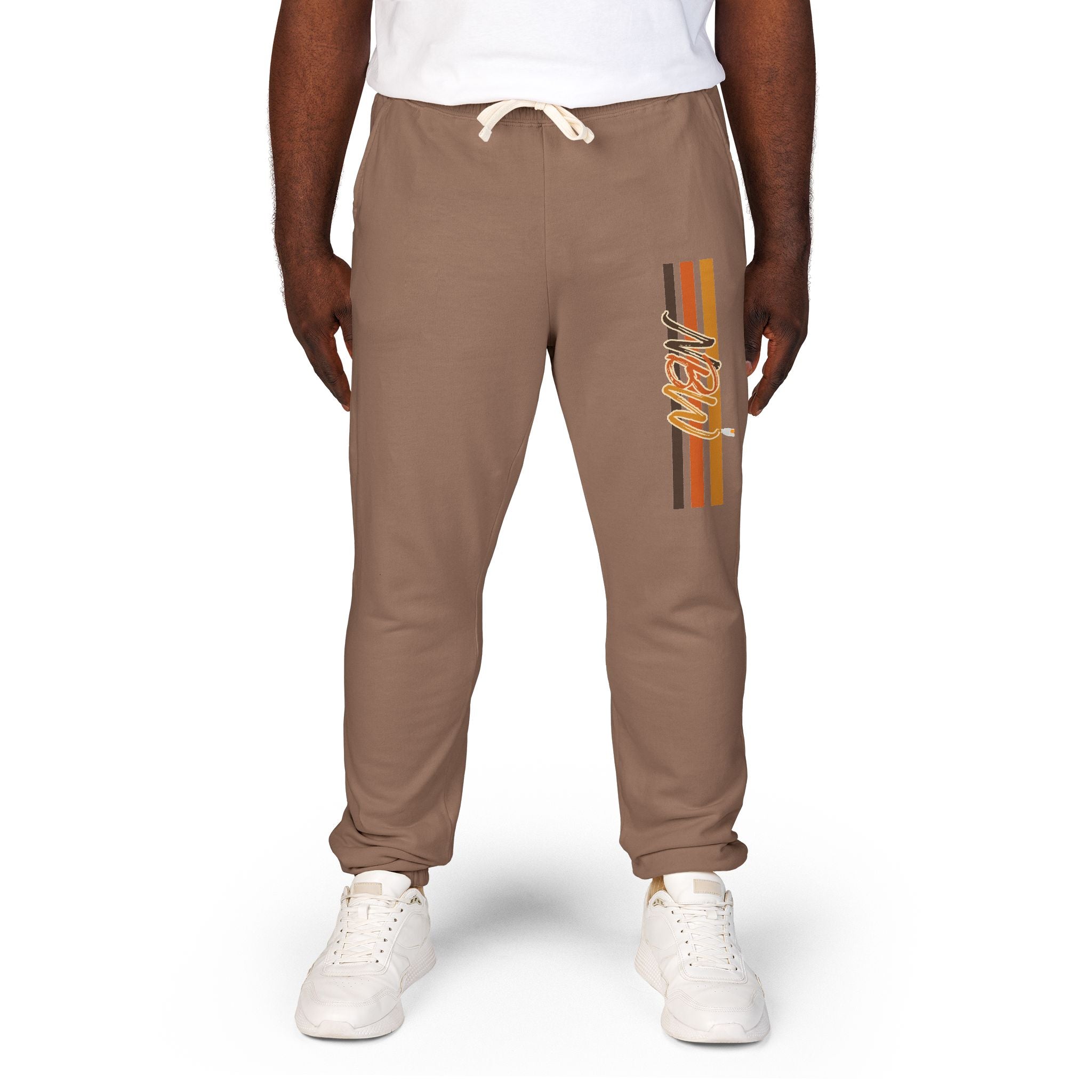 Men's Comfort Color Olive 'Navy' Graphic NBW Sweatpants — Casual Fleece Joggers with Side Print