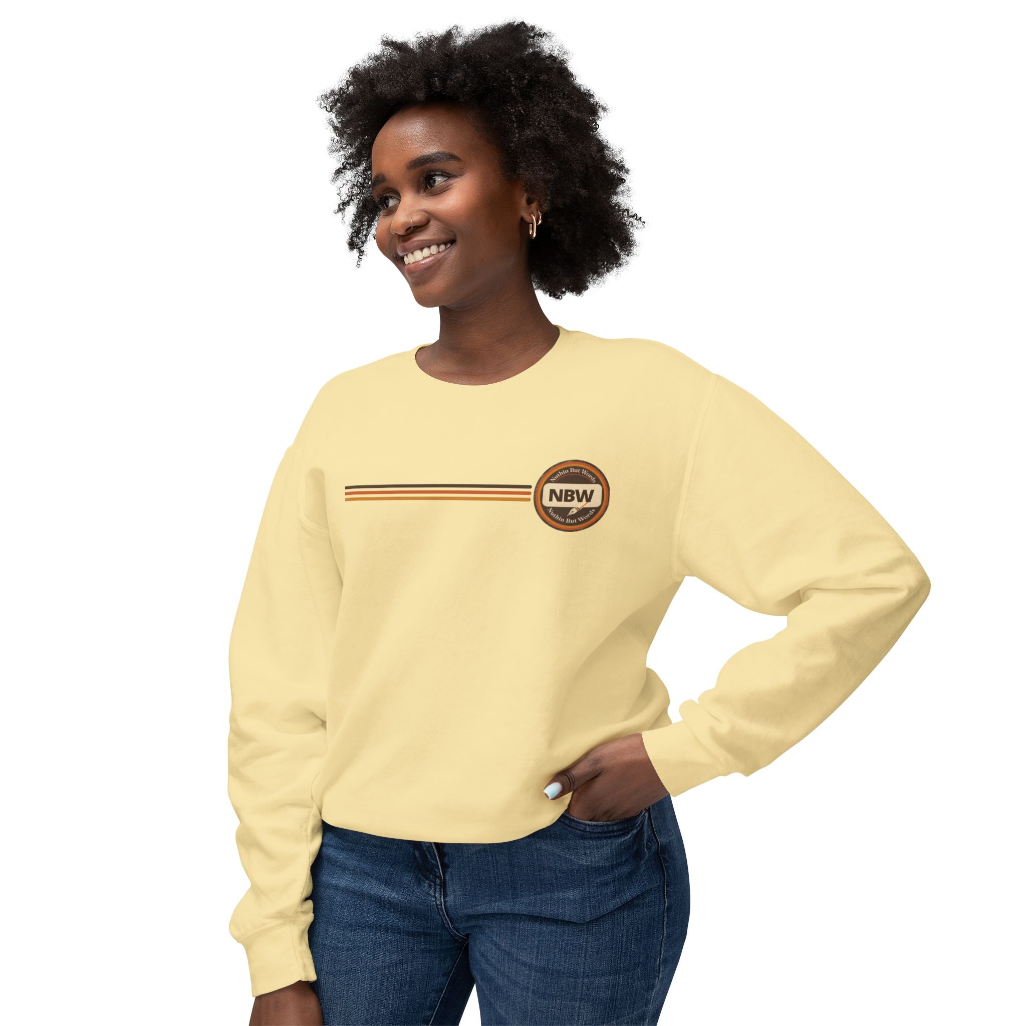 Crewneck Sweatshirt — Retro NBW Stripe Logo Lightweight Pullover