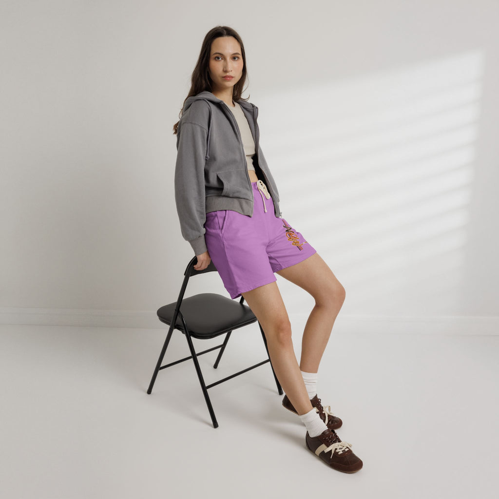 MBW Sweat Shorts — Retro Stripe 'Alone' Graphic Lightweight Fleece