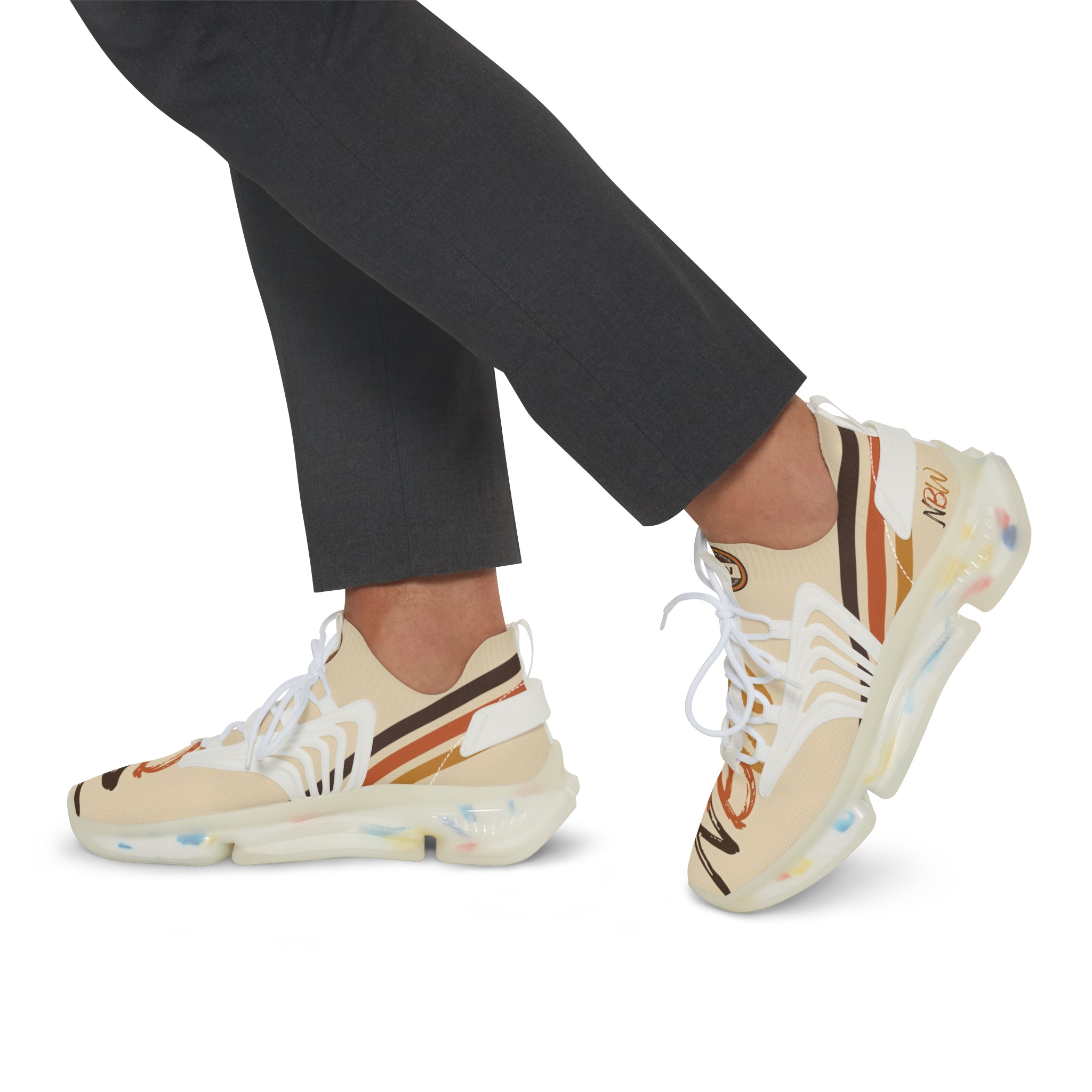 Mesh Running Sneakers — Lightweight Beige Graphic Athletic Shoes