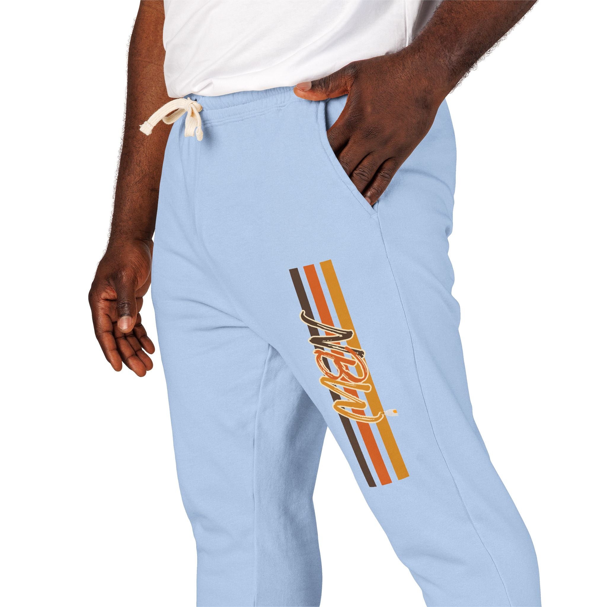 Men's Comfort Color Olive 'Navy' Graphic NBW Sweatpants — Casual Fleece Joggers with Side Print