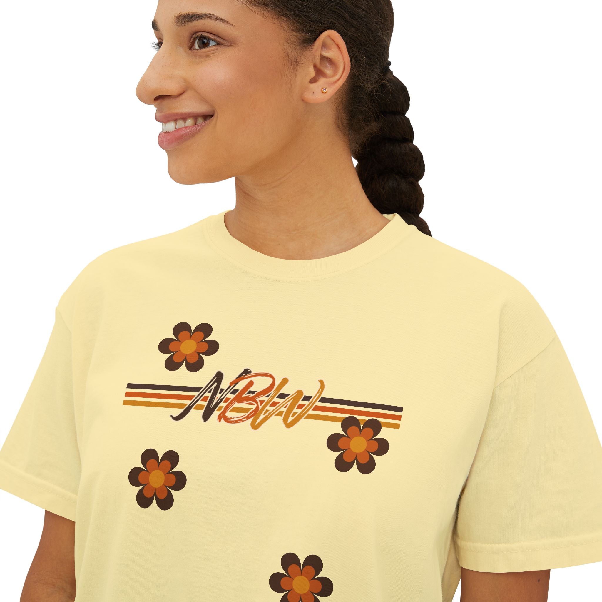 NBM Retro Floral 'New' Boxy Tee — 70s Daisy Graphic Women's Shirt