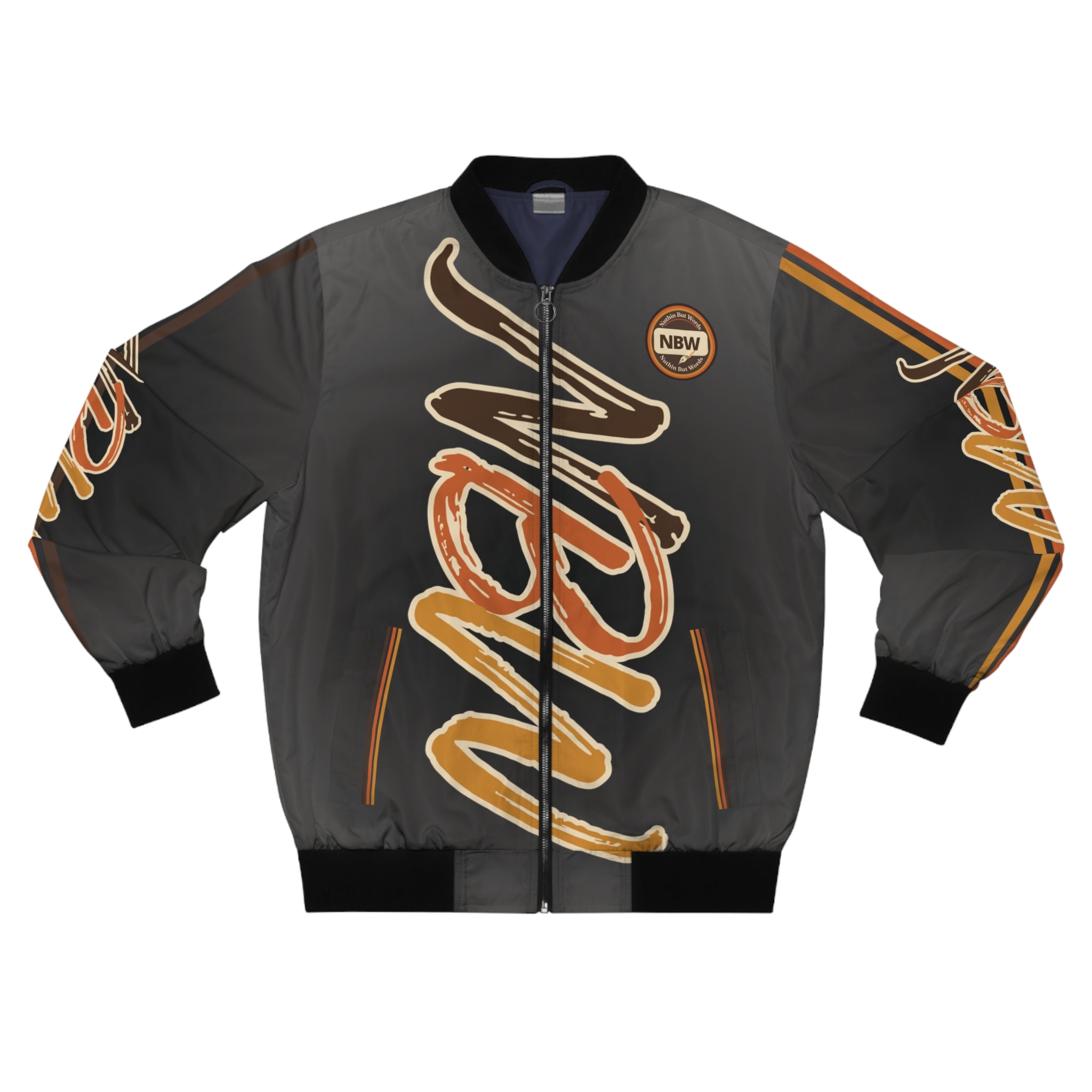 Men's Bomber Jacket —Pepper 'NBW' Script Logo All-Over Print