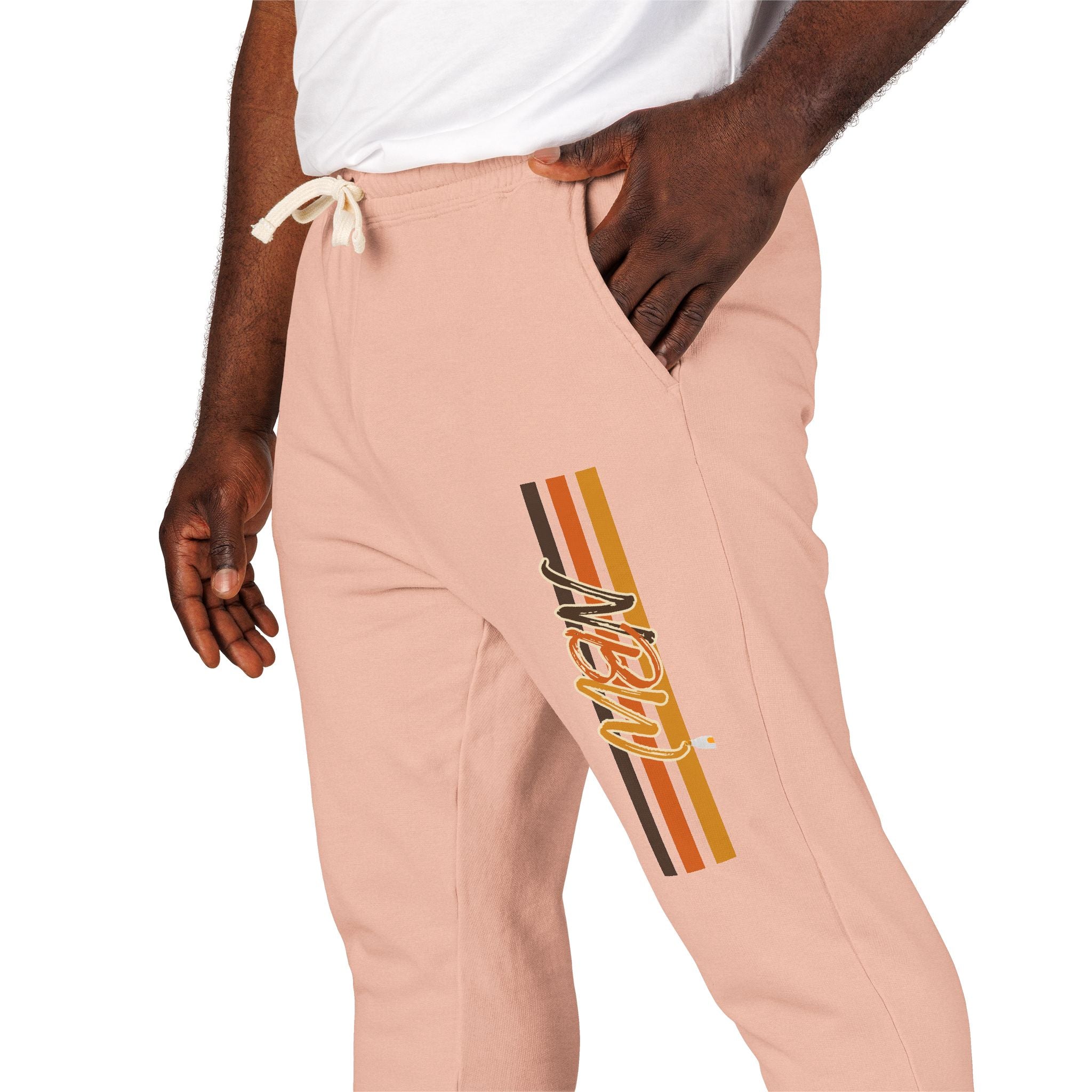 Men's Comfort Color Olive 'Navy' Graphic NBW Sweatpants — Casual Fleece Joggers with Side Print