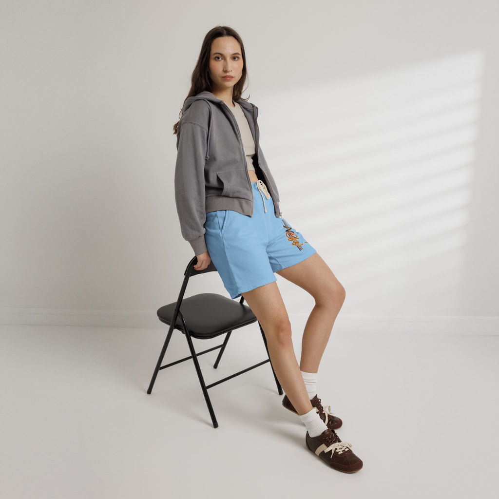 MBW Sweat Shorts — Retro Stripe 'Alone' Graphic Lightweight Fleece