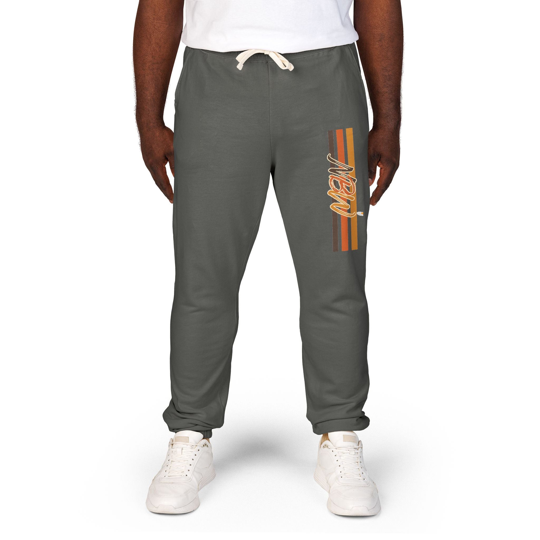 Men's Comfort Color Olive 'Navy' Graphic NBW Sweatpants — Casual Fleece Joggers with Side Print