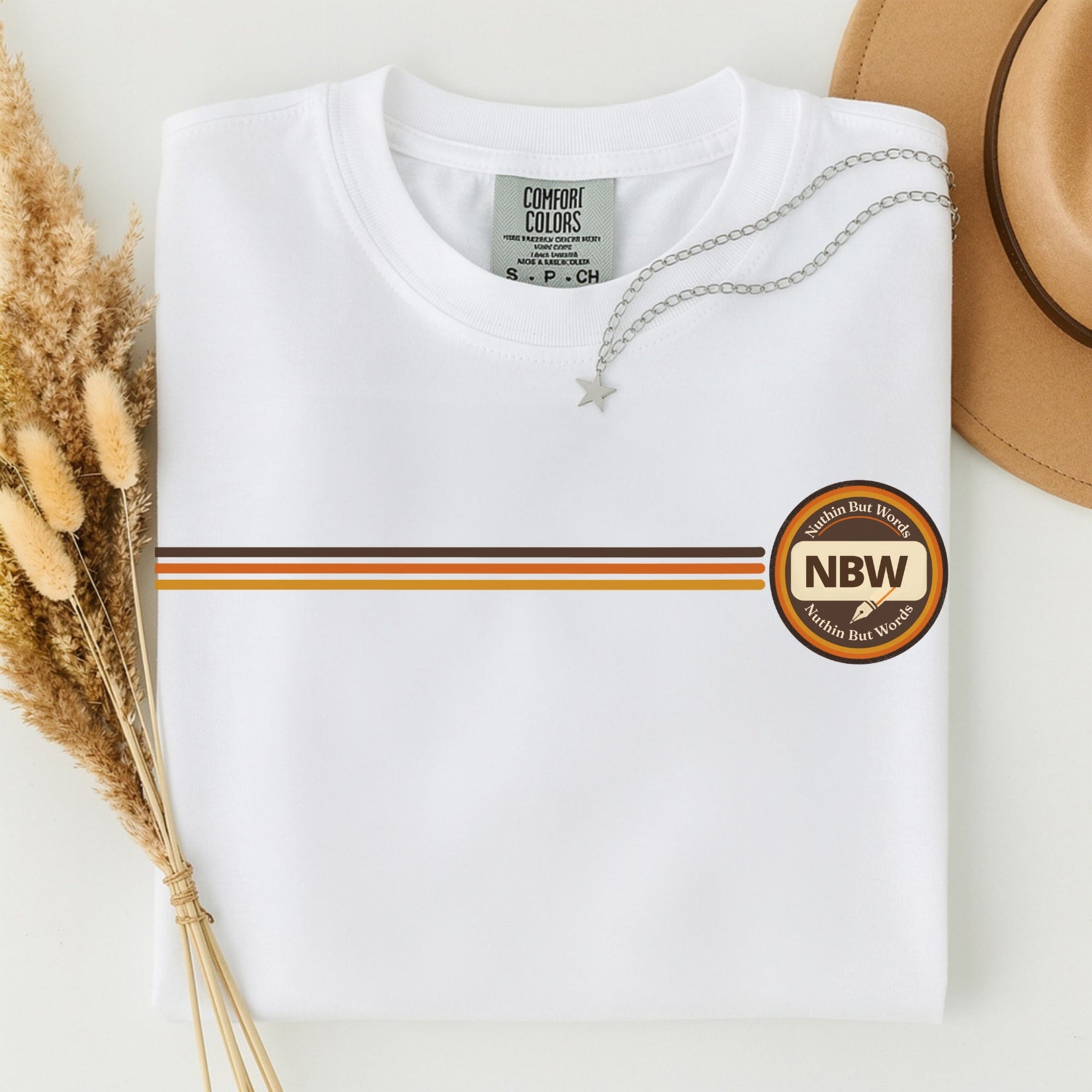 NBW Retro Stripe chest emblem T-Shirt | vintage round logo, Comfort Color