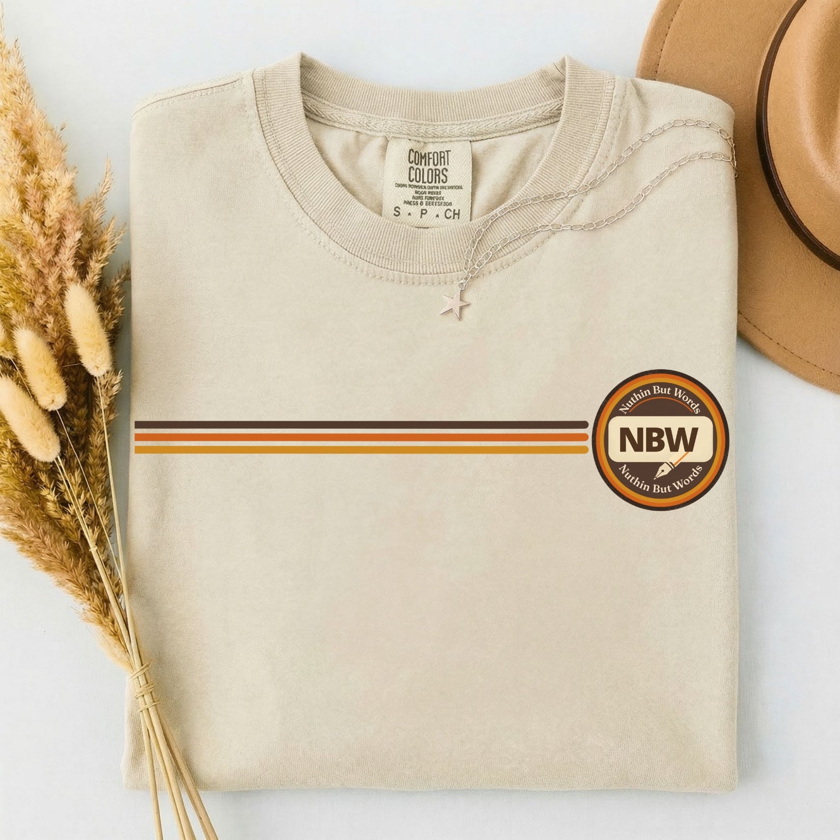 NBW Retro Stripe chest emblem T-Shirt | vintage round logo, Comfort Color