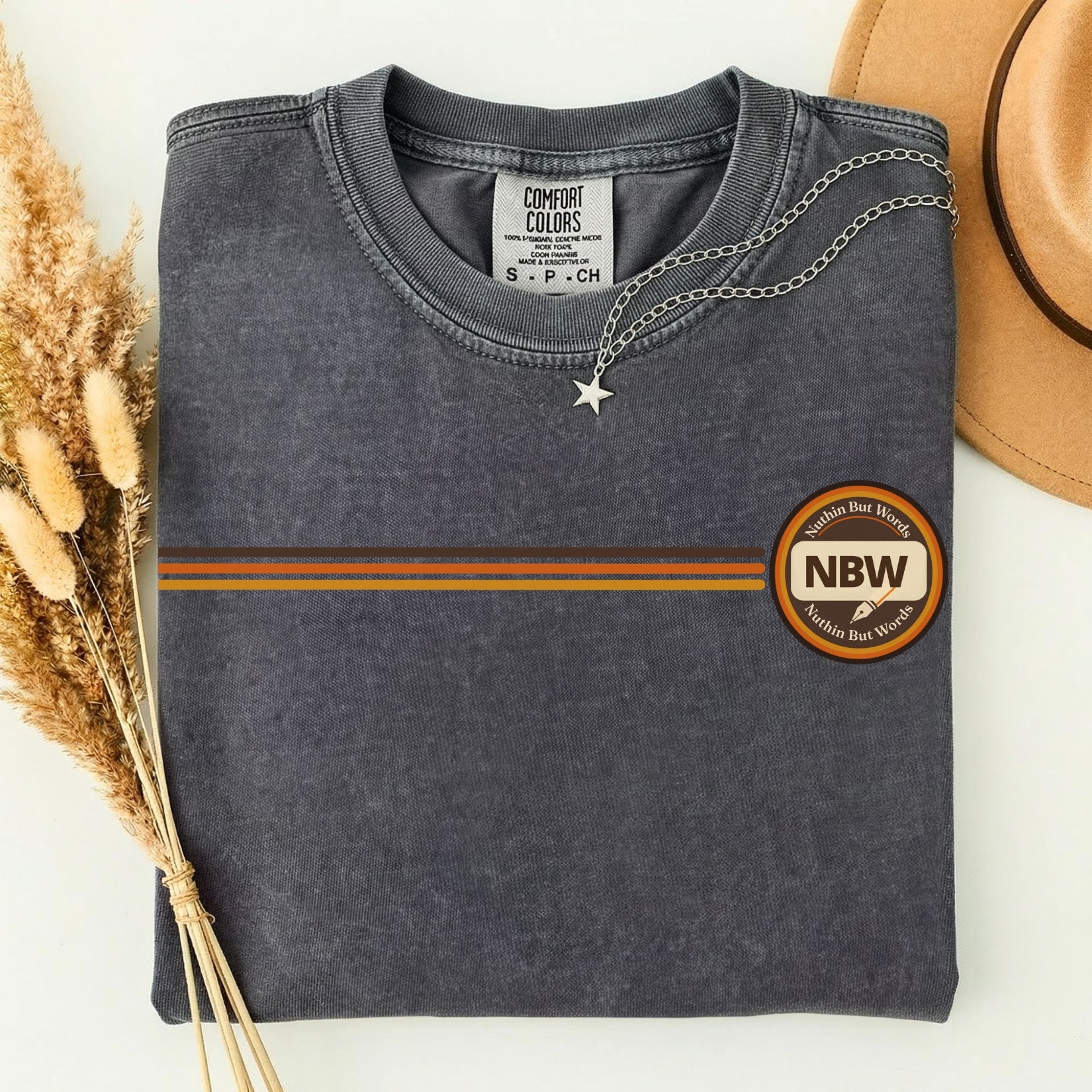 NBW Retro Stripe chest emblem T-Shirt | vintage round logo, Comfort Color
