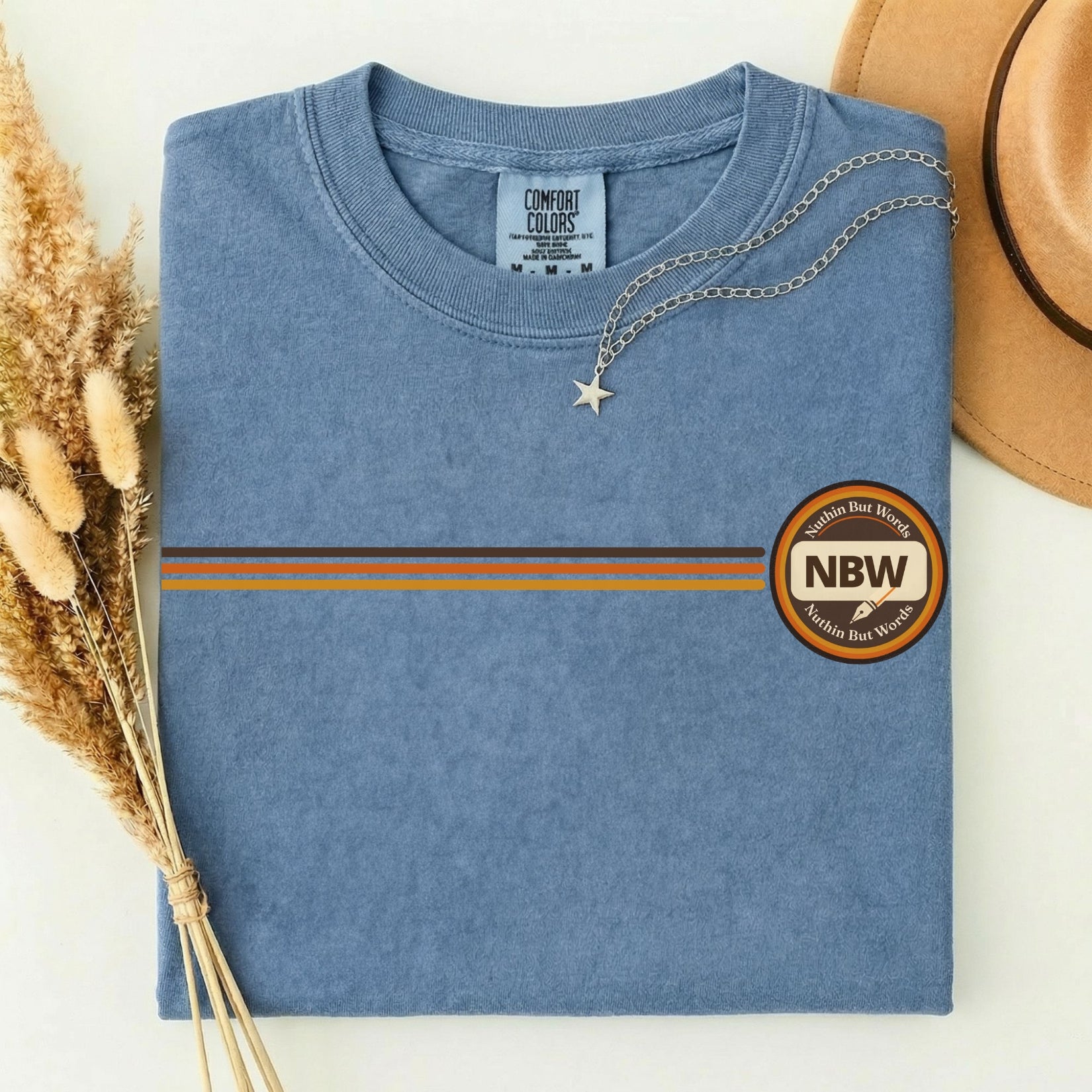 NBW Retro Stripe chest emblem T-Shirt | vintage round logo, Comfort Color