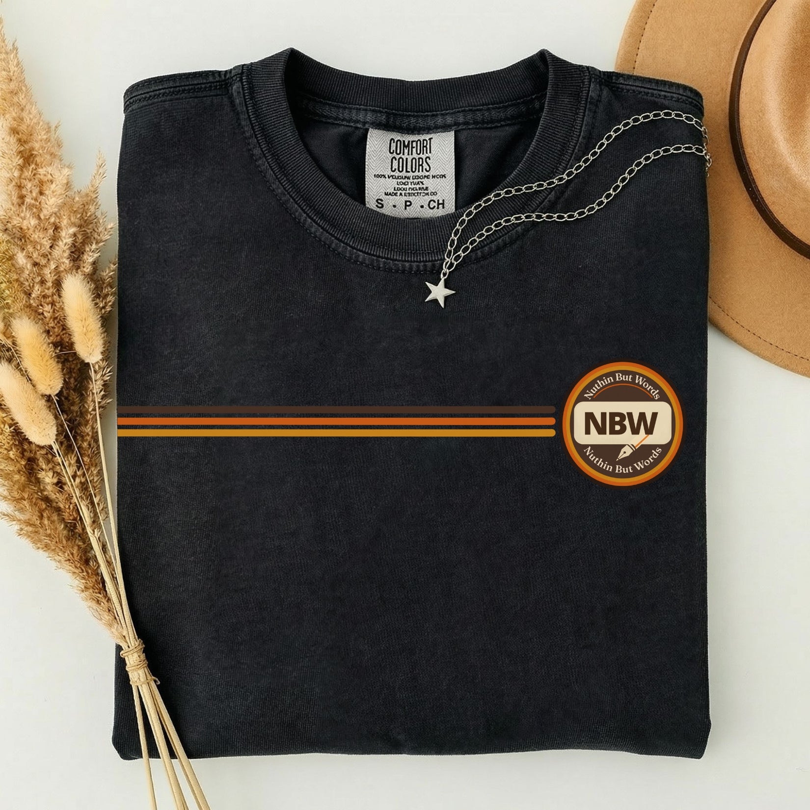 NBW Retro Stripe chest emblem T-Shirt | vintage round logo, Comfort Color