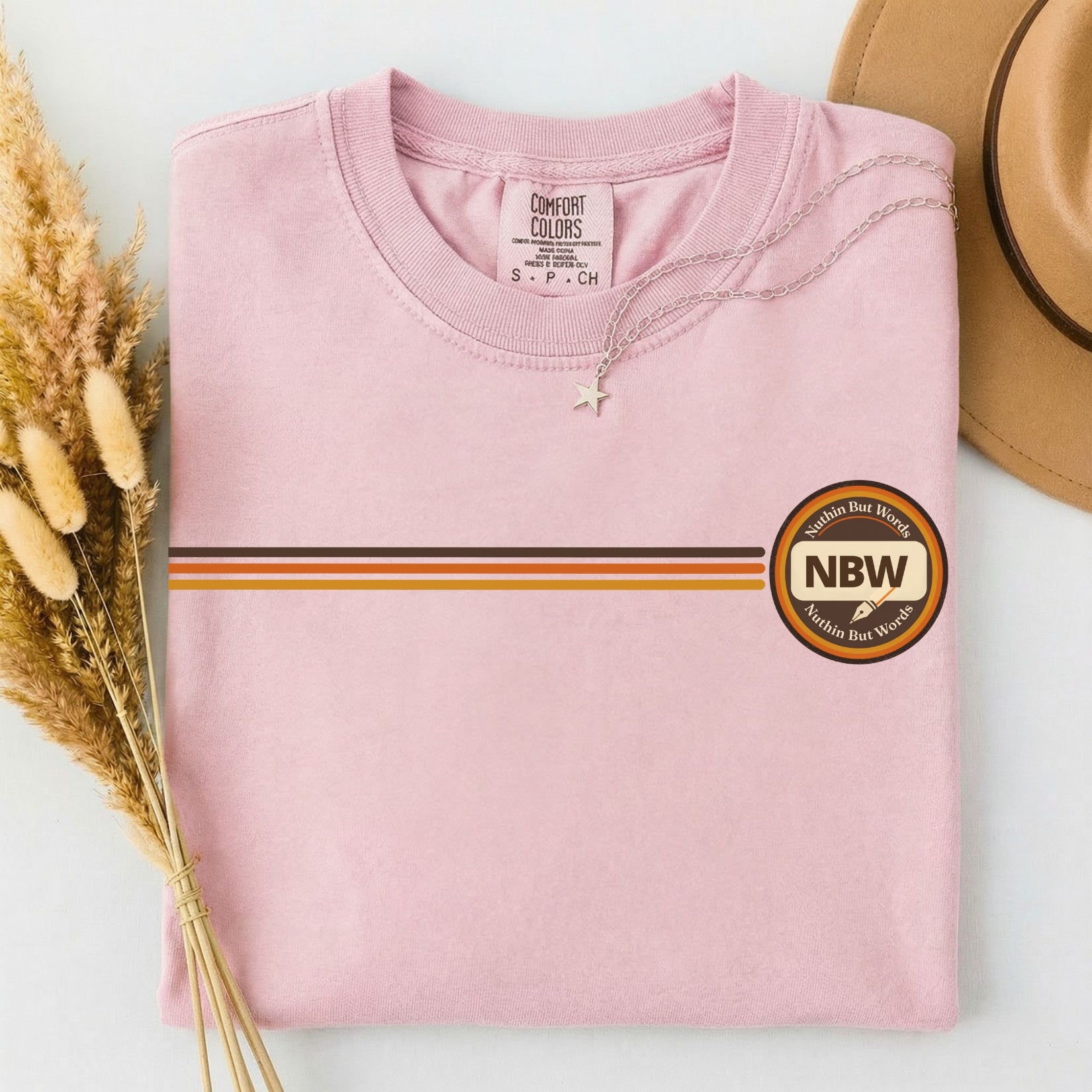 NBW Retro Stripe chest emblem T-Shirt | vintage round logo, Comfort Color