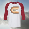 NBW Retro 'Mono Cali' Raglan Tee — 3/4 Sleeve Vintage Striped California Graphic
