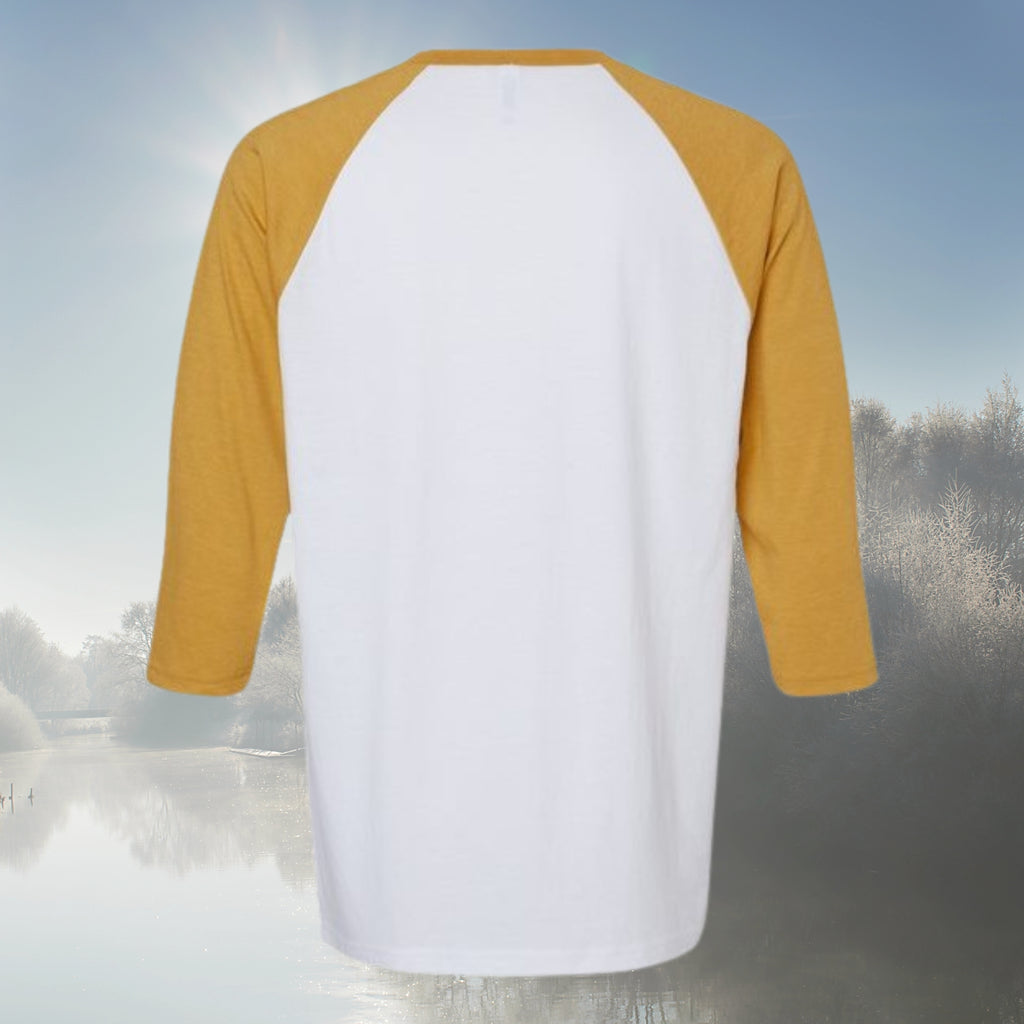 NBW Retro 'Mono Cali' Raglan Tee — 3/4 Sleeve Vintage Striped California Graphic