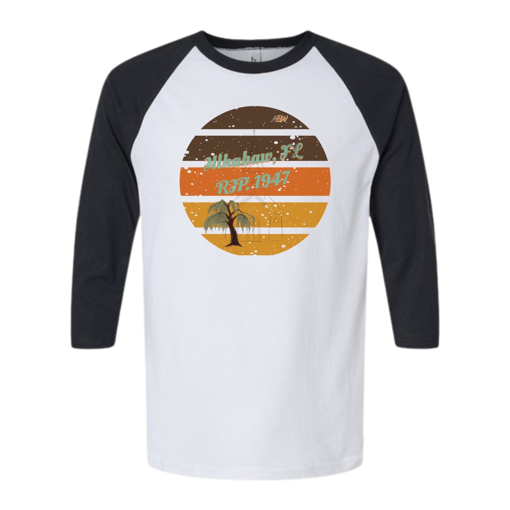 NBW Vintage Sunset Tree 3/4 Sleeve Tee — Illahaw,  FL EST. 1947