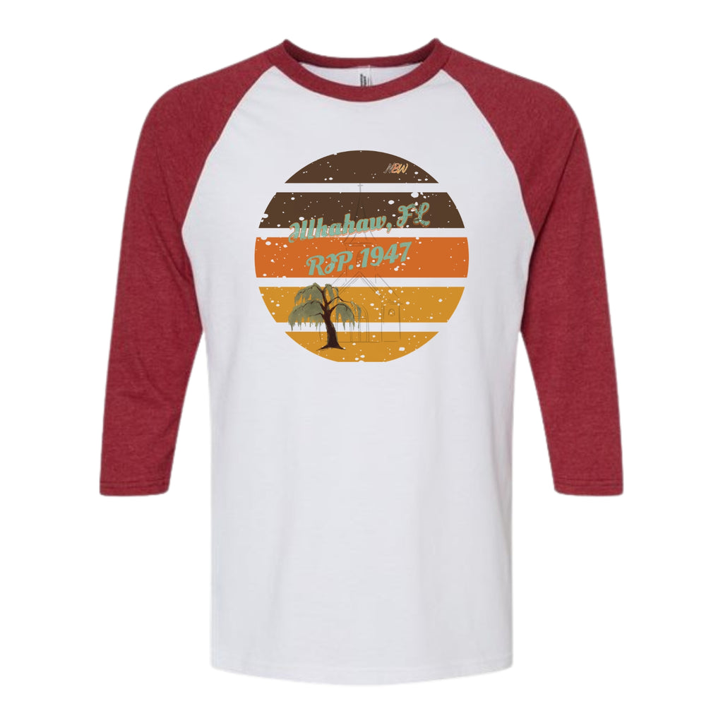 NBW Vintage Sunset Tree 3/4 Sleeve Tee — Illahaw,  FL EST. 1947