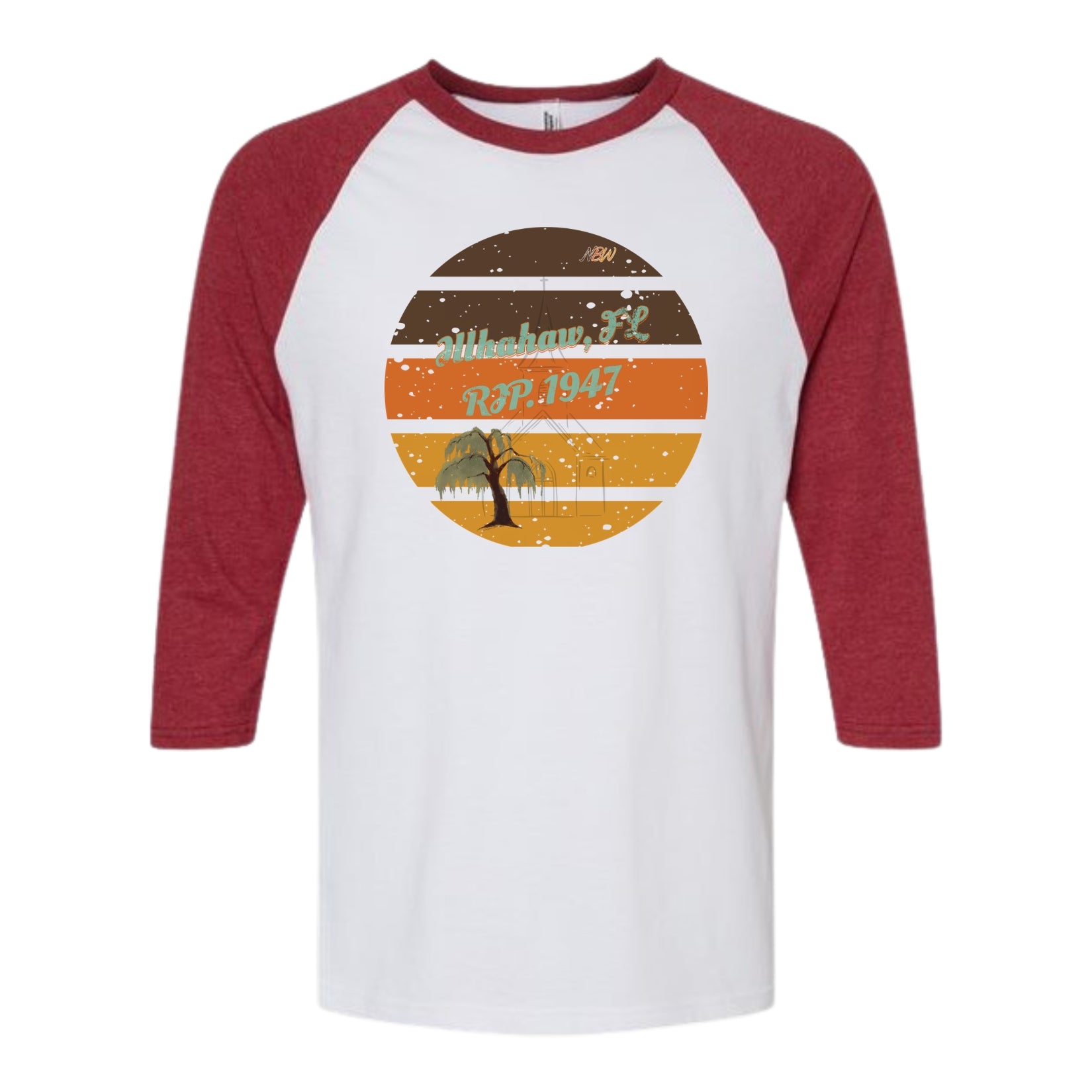 NBW Vintage Sunset Tree 3/4 Sleeve Tee — Illahaw,  FL EST. 1947