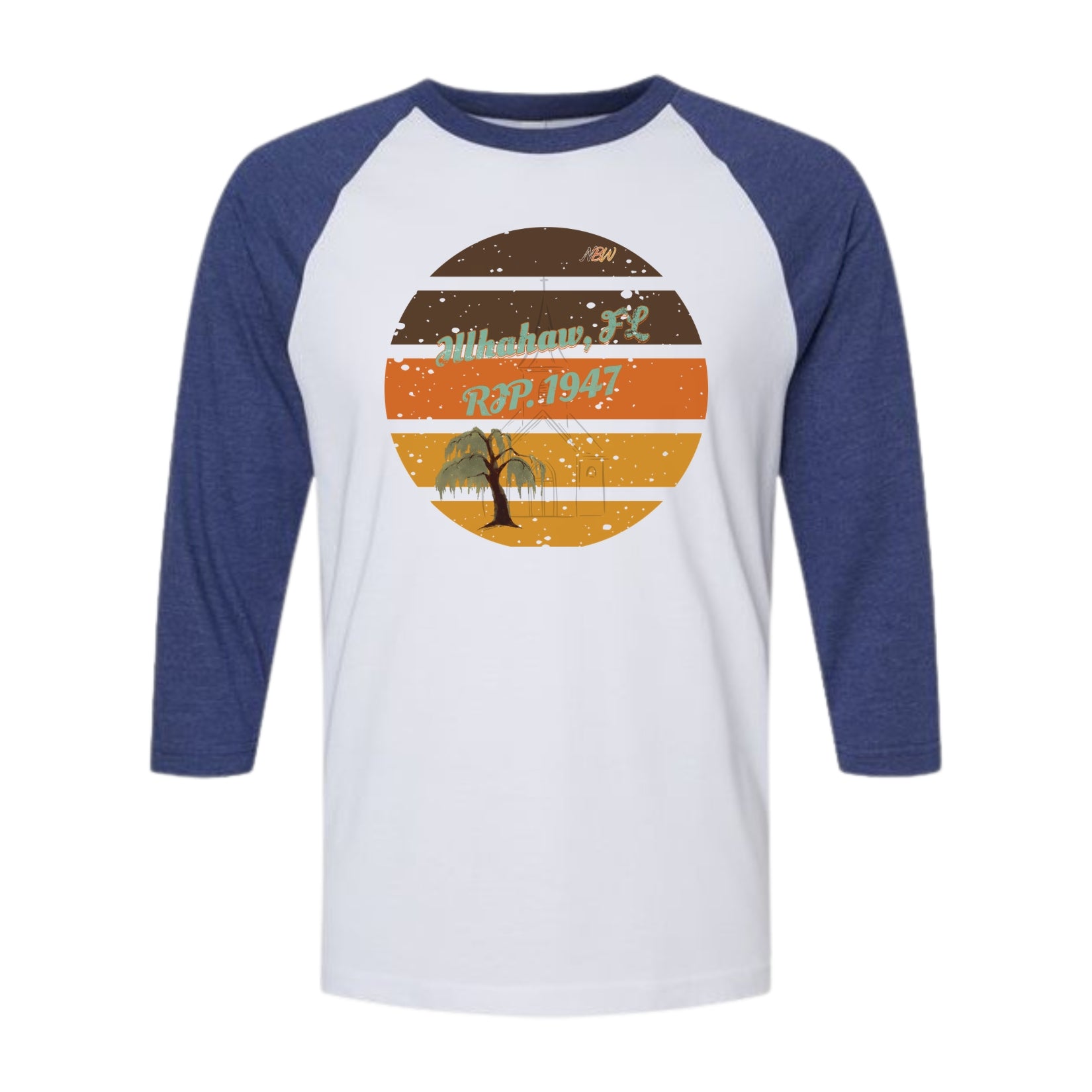 NBW Vintage Sunset Tree 3/4 Sleeve Tee — Illahaw,  FL EST. 1947