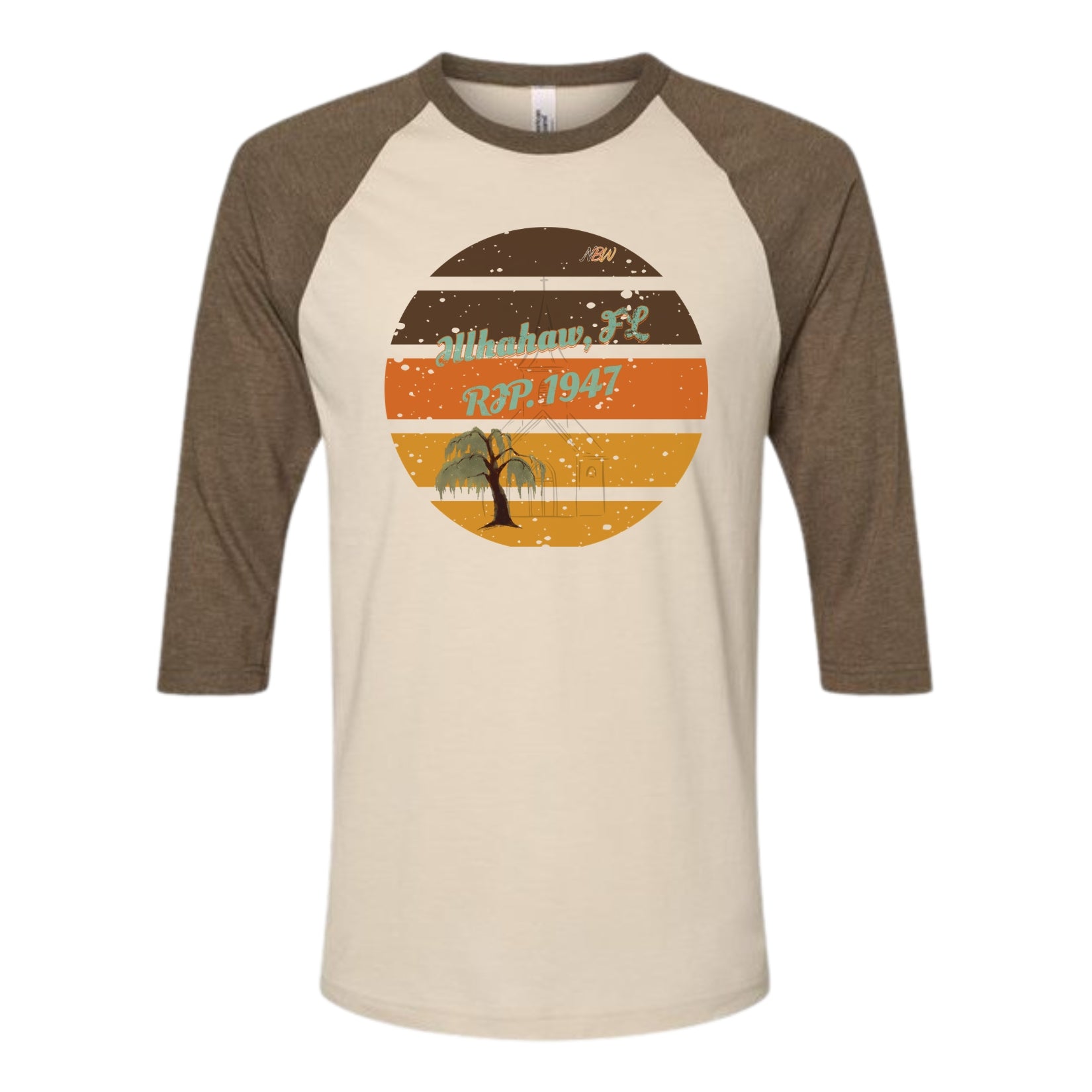 NBW Vintage Sunset Tree 3/4 Sleeve Tee — Illahaw,  FL EST. 1947