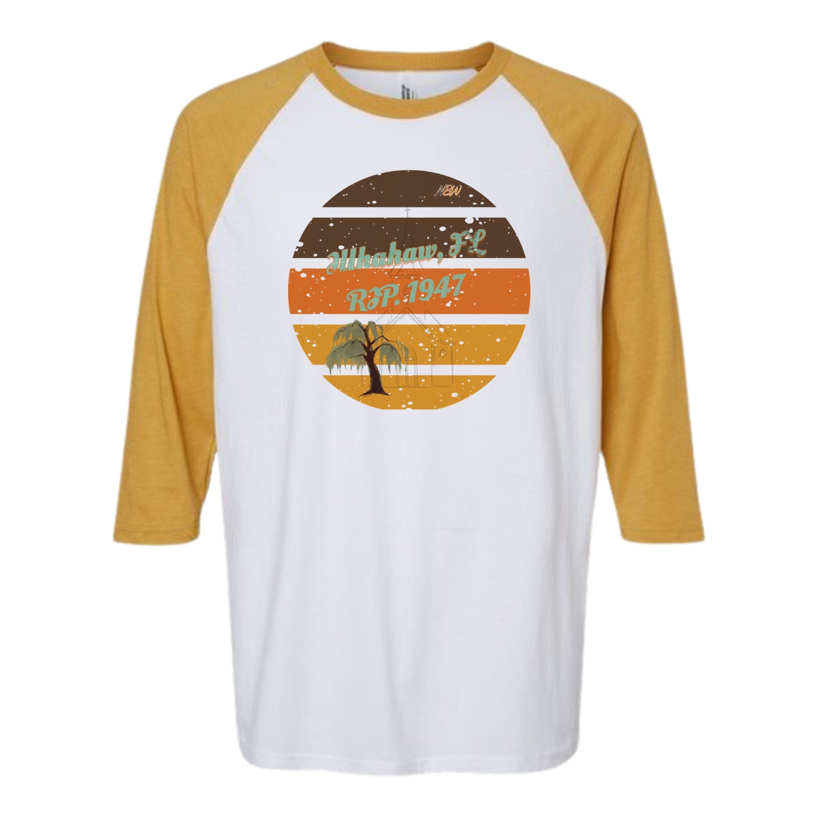 NBW Vintage Sunset Tree 3/4 Sleeve Tee — Illahaw,  FL EST. 1947