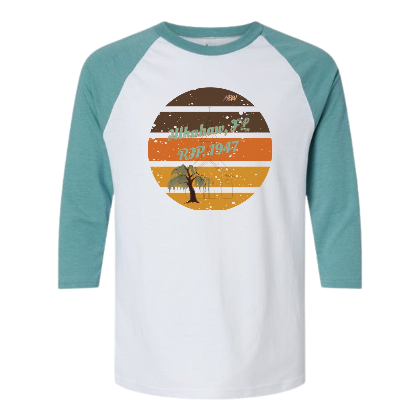 NBW Vintage Sunset Tree 3/4 Sleeve Tee — Illahaw,  FL EST. 1947