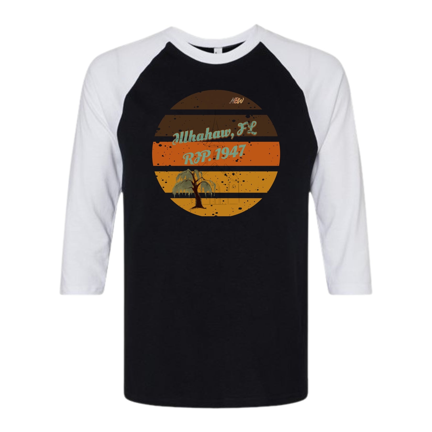 NBW Vintage Sunset Tree 3/4 Sleeve Tee — Illahaw,  FL EST. 1947