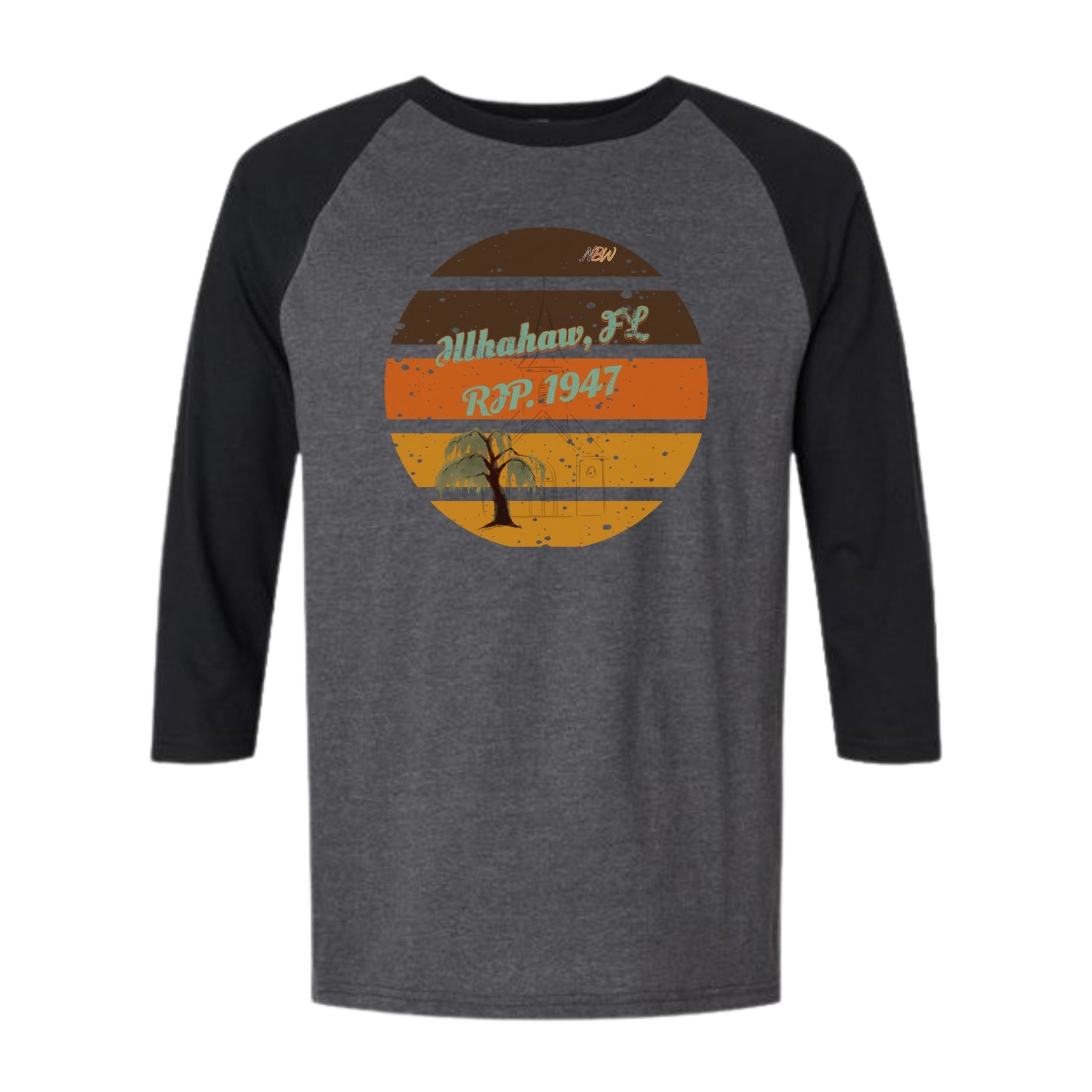 NBW Vintage Sunset Tree 3/4 Sleeve Tee — Illahaw,  FL EST. 1947