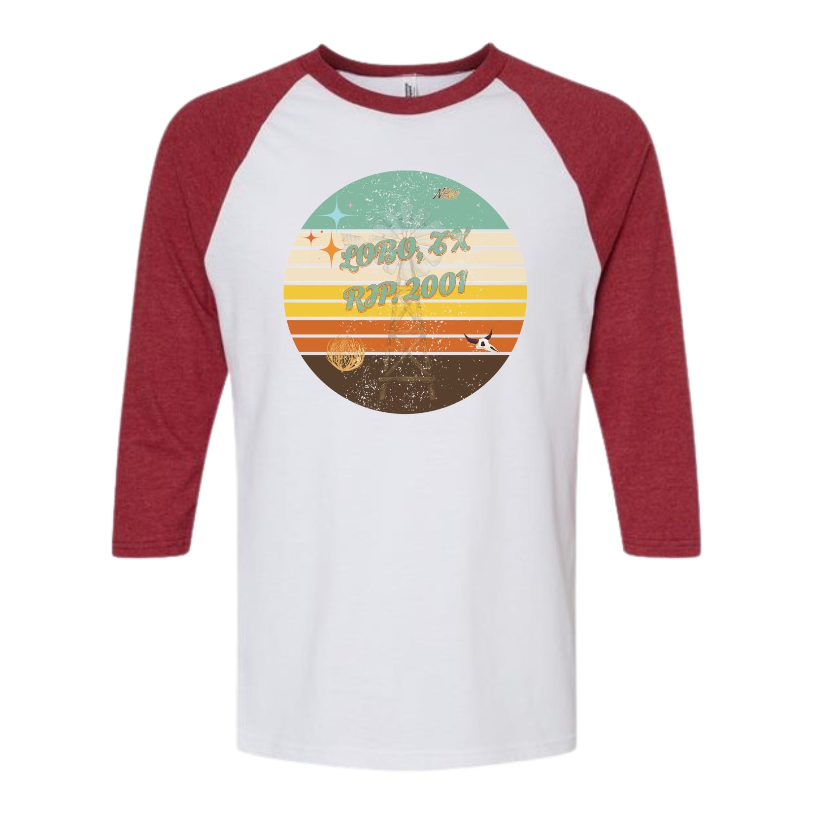 NBW Retro Sunset Texas 3/4 Sleeve Tee — LOBO RIP-2001" Graphic