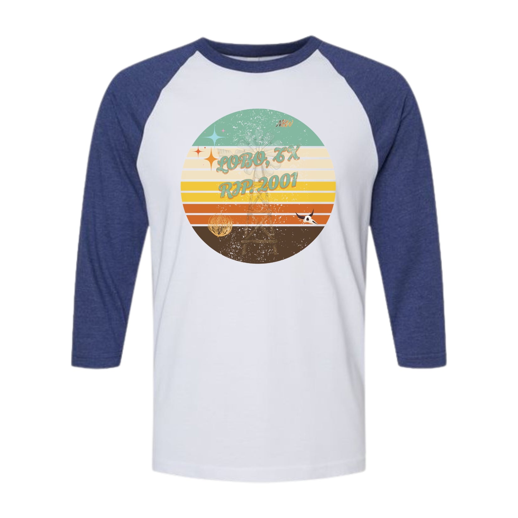 NBW Retro Sunset Texas 3/4 Sleeve Tee — LOBO RIP-2001" Graphic
