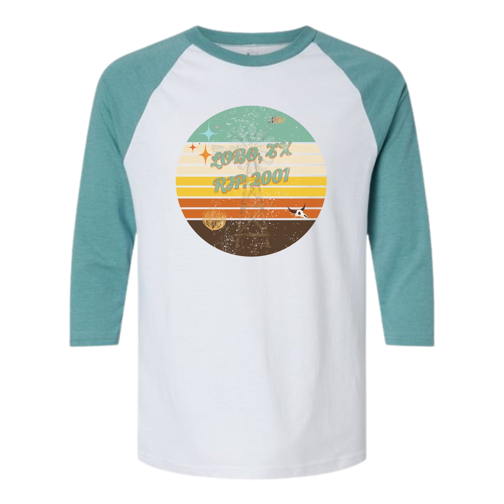 NBW Retro Sunset Texas 3/4 Sleeve Tee — LOBO RIP-2001" Graphic