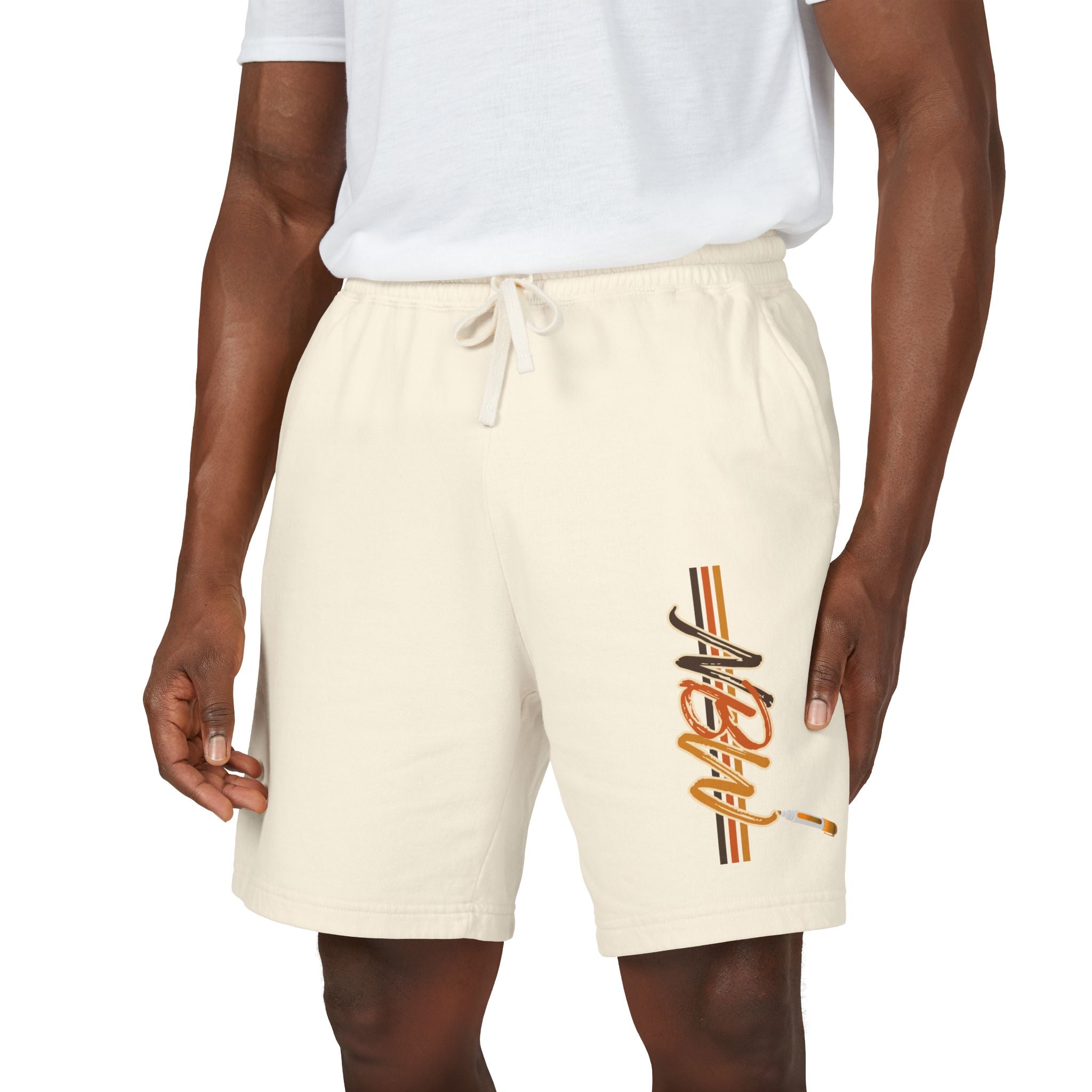 MBW Sweat Shorts — Retro Stripe 'Alone' Graphic Lightweight Fleece