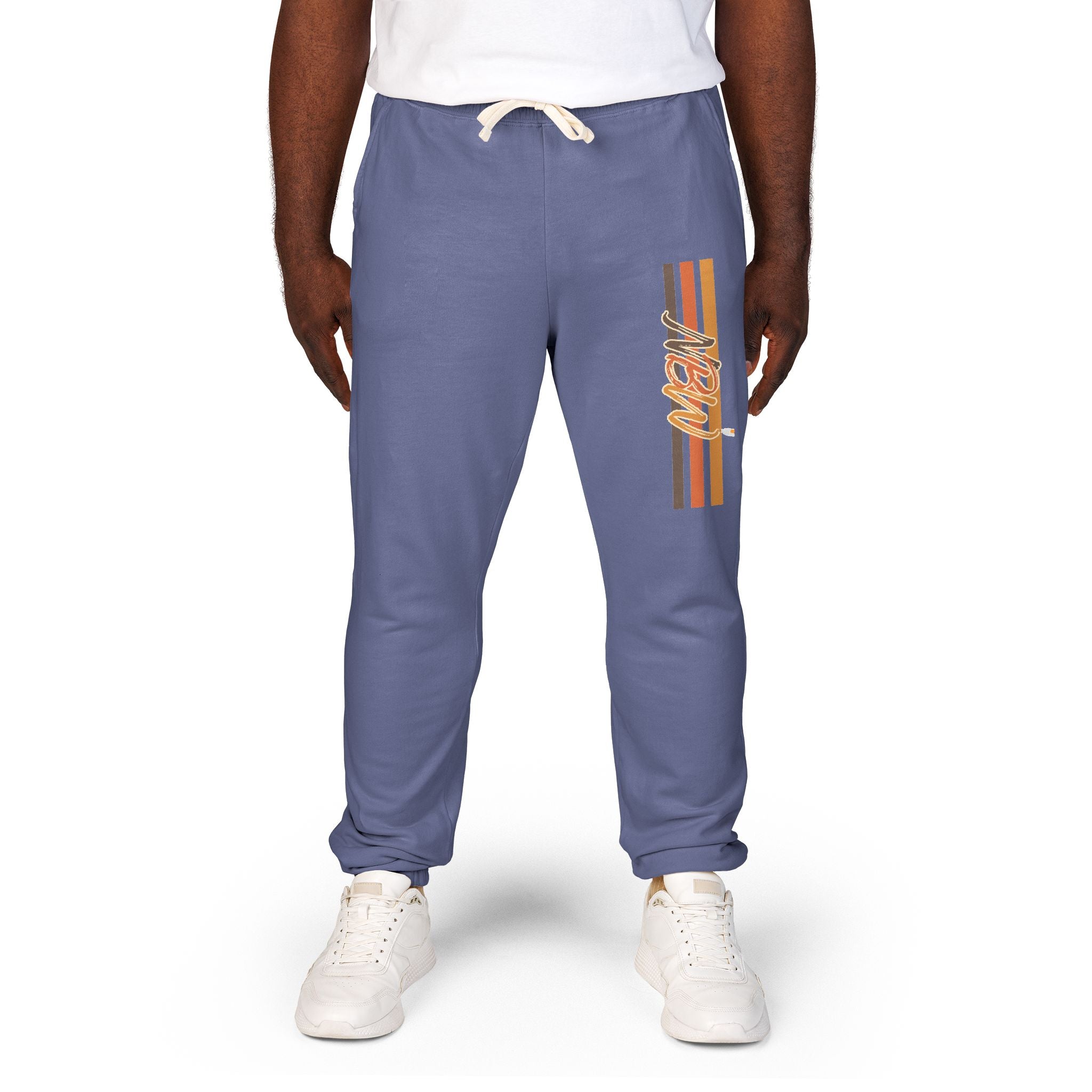 Men's Comfort Color Olive 'Navy' Graphic NBW Sweatpants — Casual Fleece Joggers with Side Print