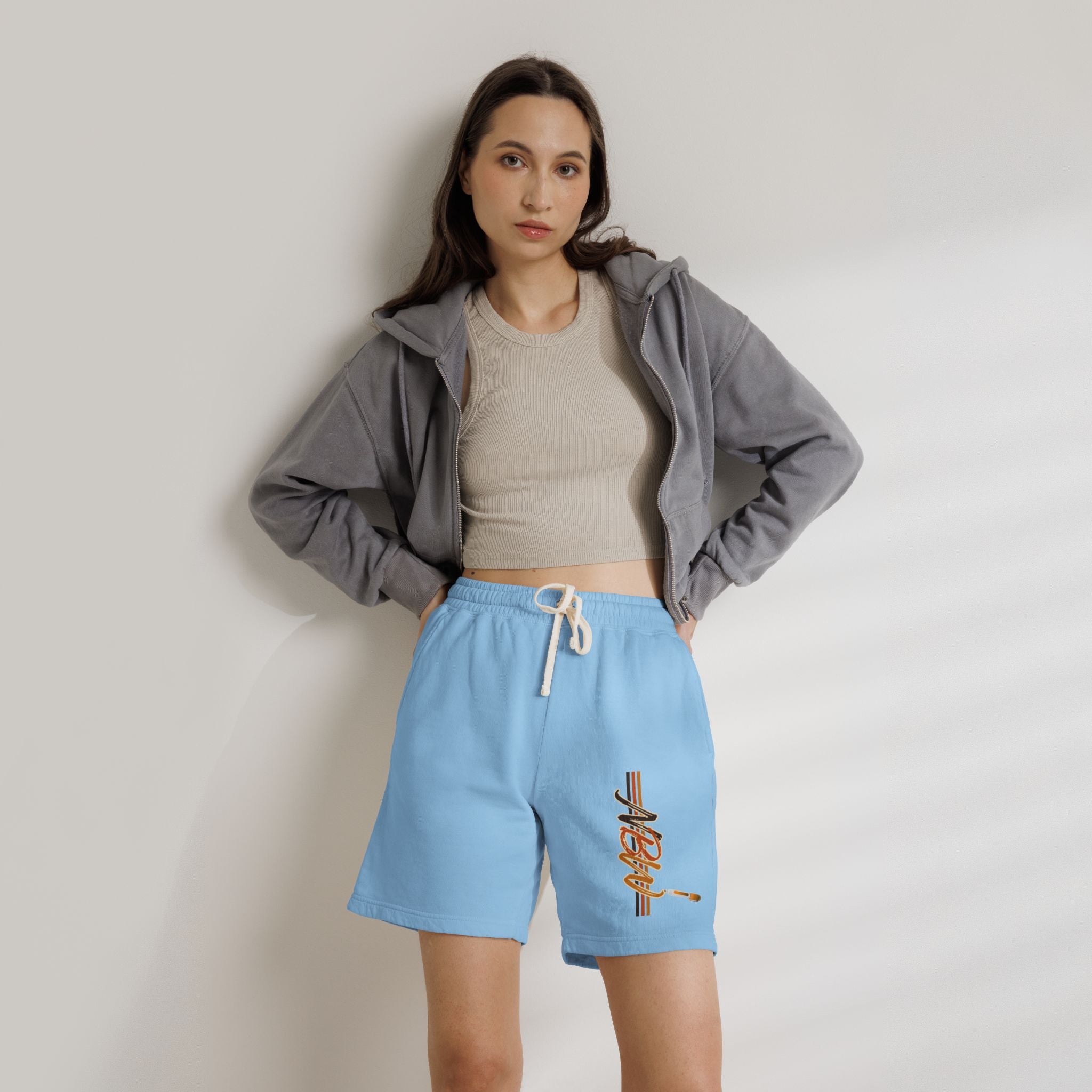 MBW Sweat Shorts — Retro Stripe 'Alone' Graphic Lightweight Fleece
