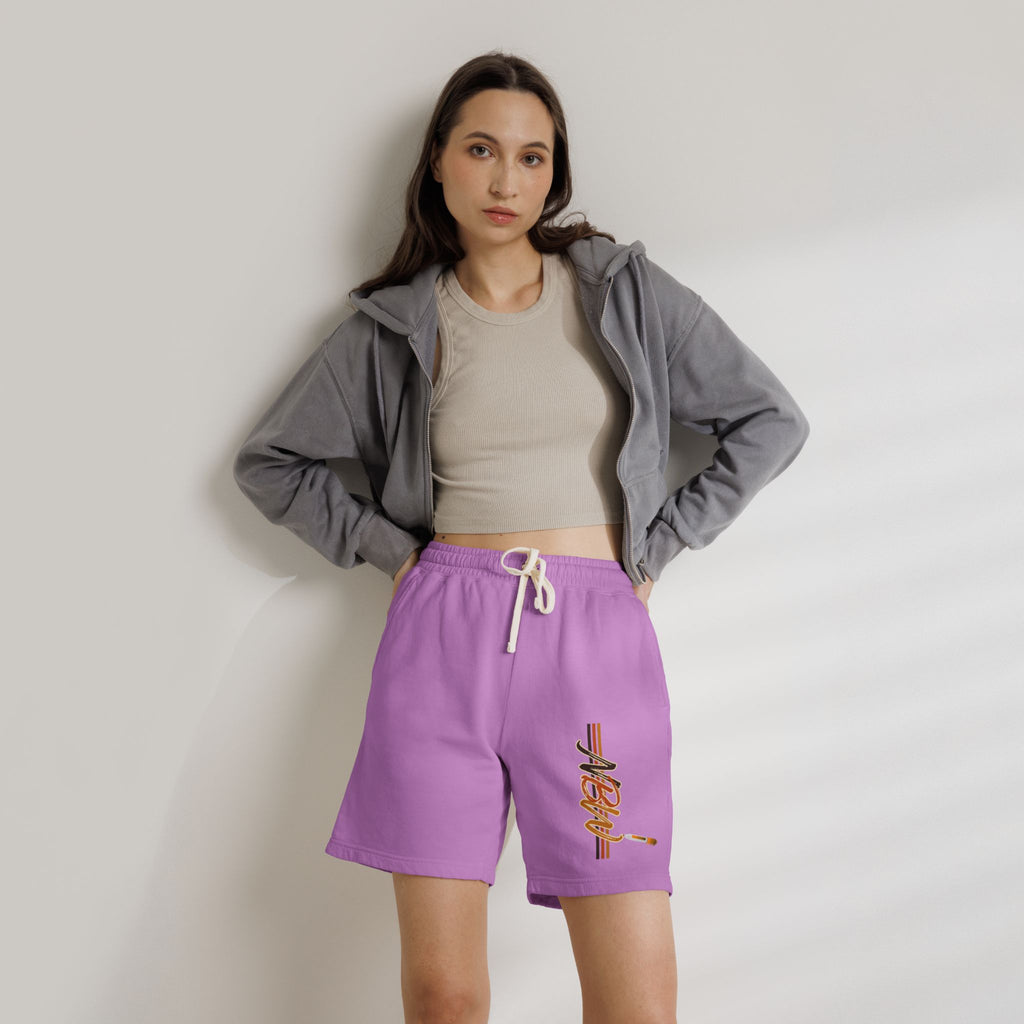 MBW Sweat Shorts — Retro Stripe 'Alone' Graphic Lightweight Fleece