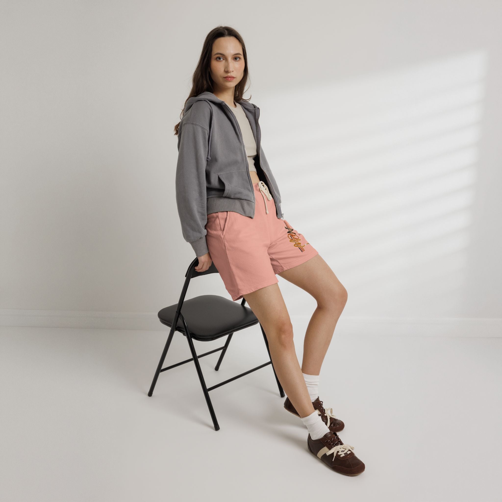 MBW Sweat Shorts — Retro Stripe 'Alone' Graphic Lightweight Fleece